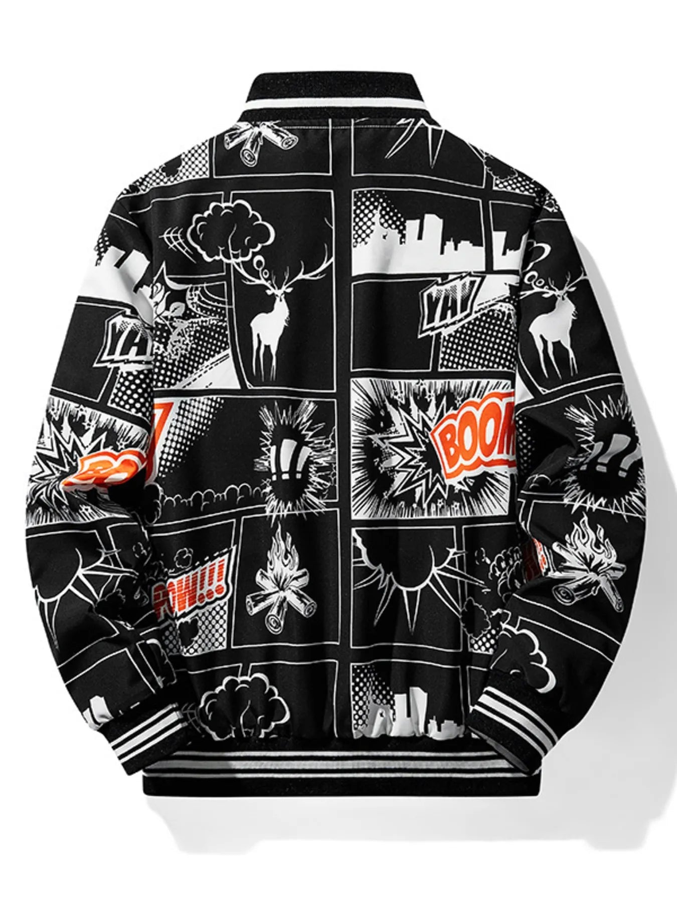 Men's Plus Size Comic Print Zip Up Jacket designed for comfort and style at Lookzlike