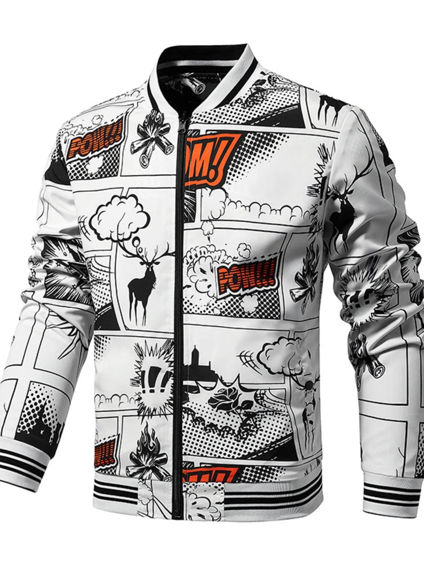 Men's Plus Size Comic Print Zip Up Jacket designed for comfort and style at Lookzlike