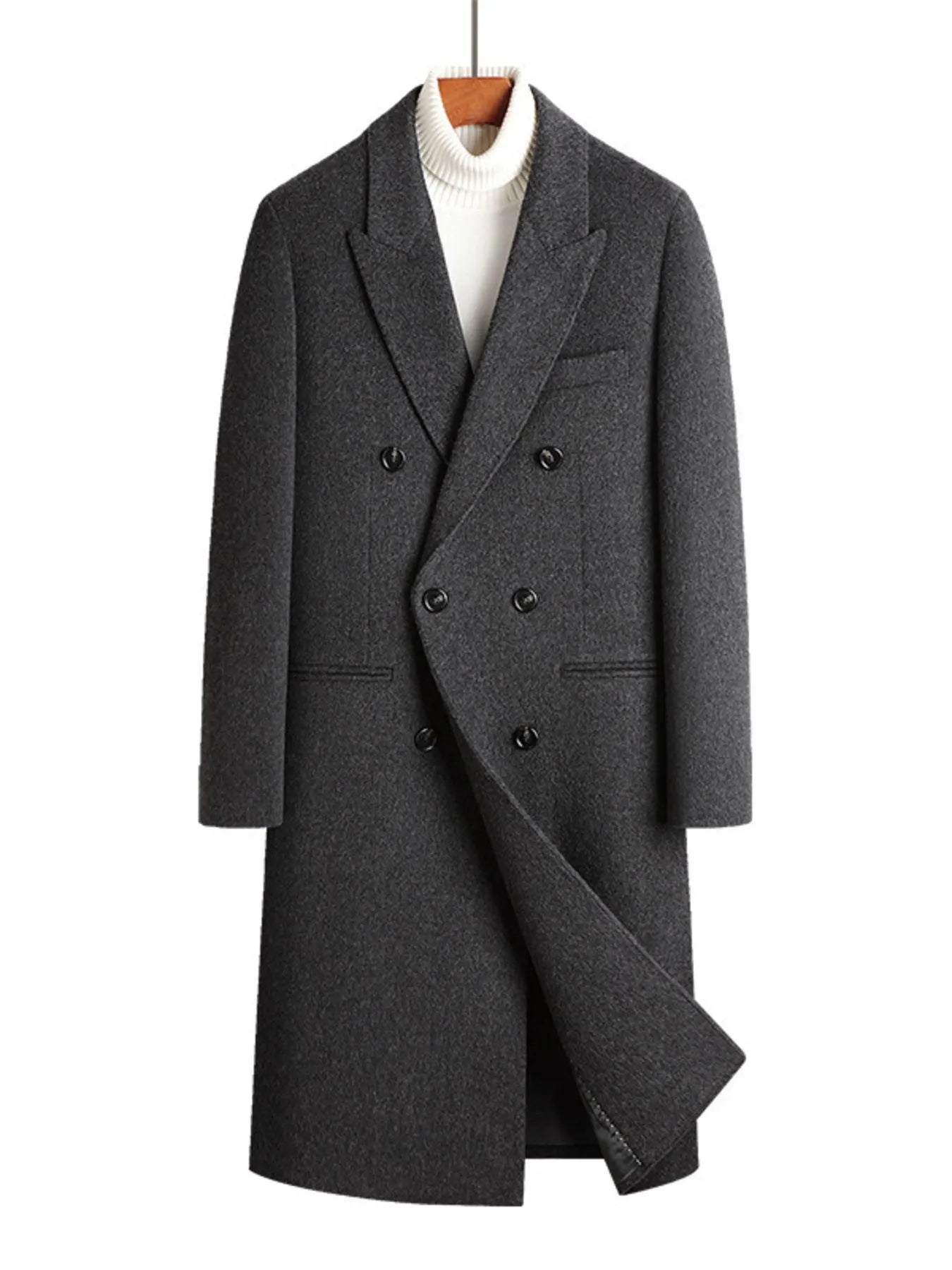 Men's Plus Size Double - Breasted Wool Overcoat designed for comfort and style at Lookzlike