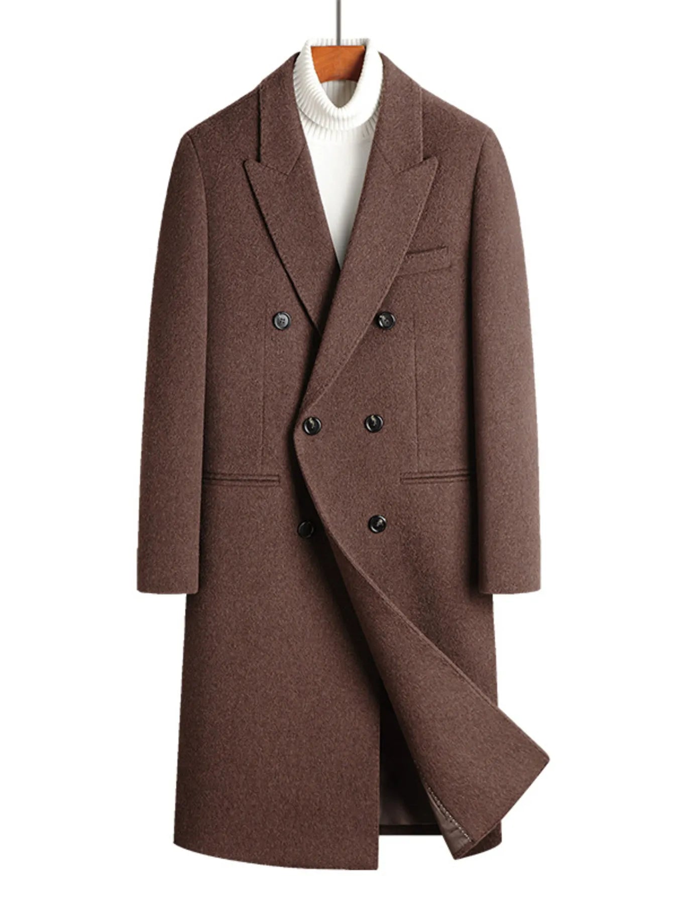 Men's Plus Size Double - Breasted Wool Overcoat designed for comfort and style at Lookzlike