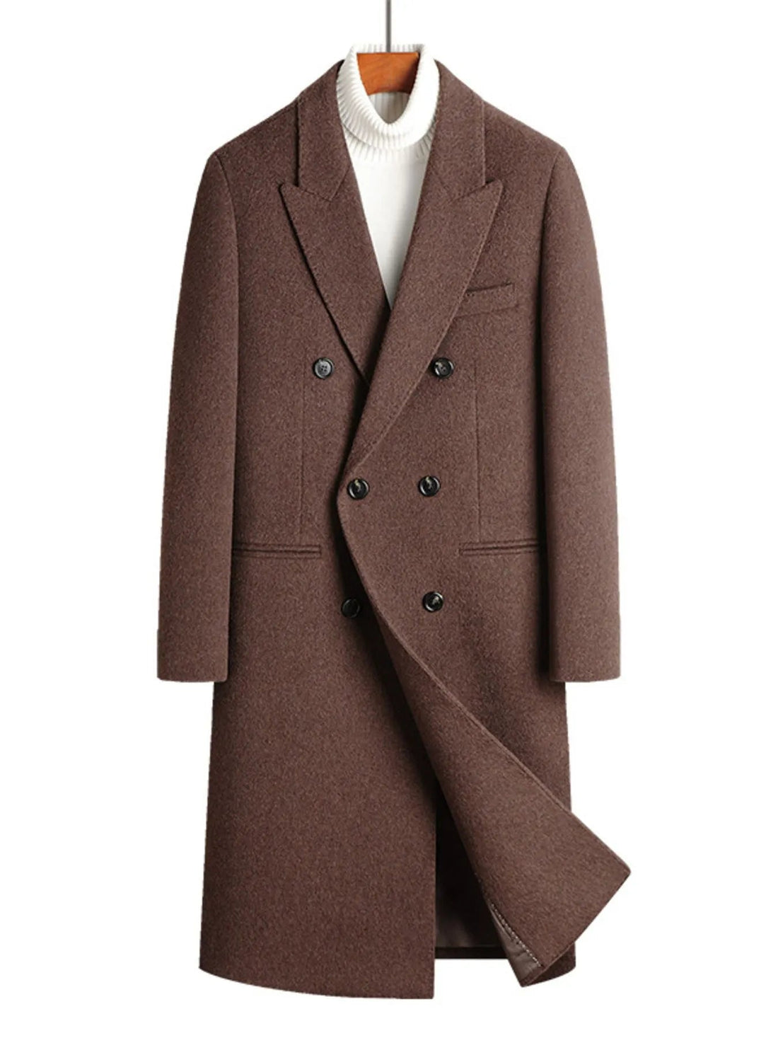 Men's Plus Size Double - Breasted Wool Overcoat designed for comfort and style at Lookzlike