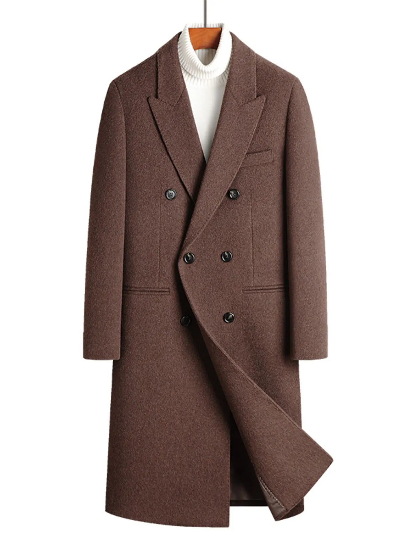 Men's Plus Size Double - Breasted Wool Overcoat designed for comfort and style at Lookzlike
