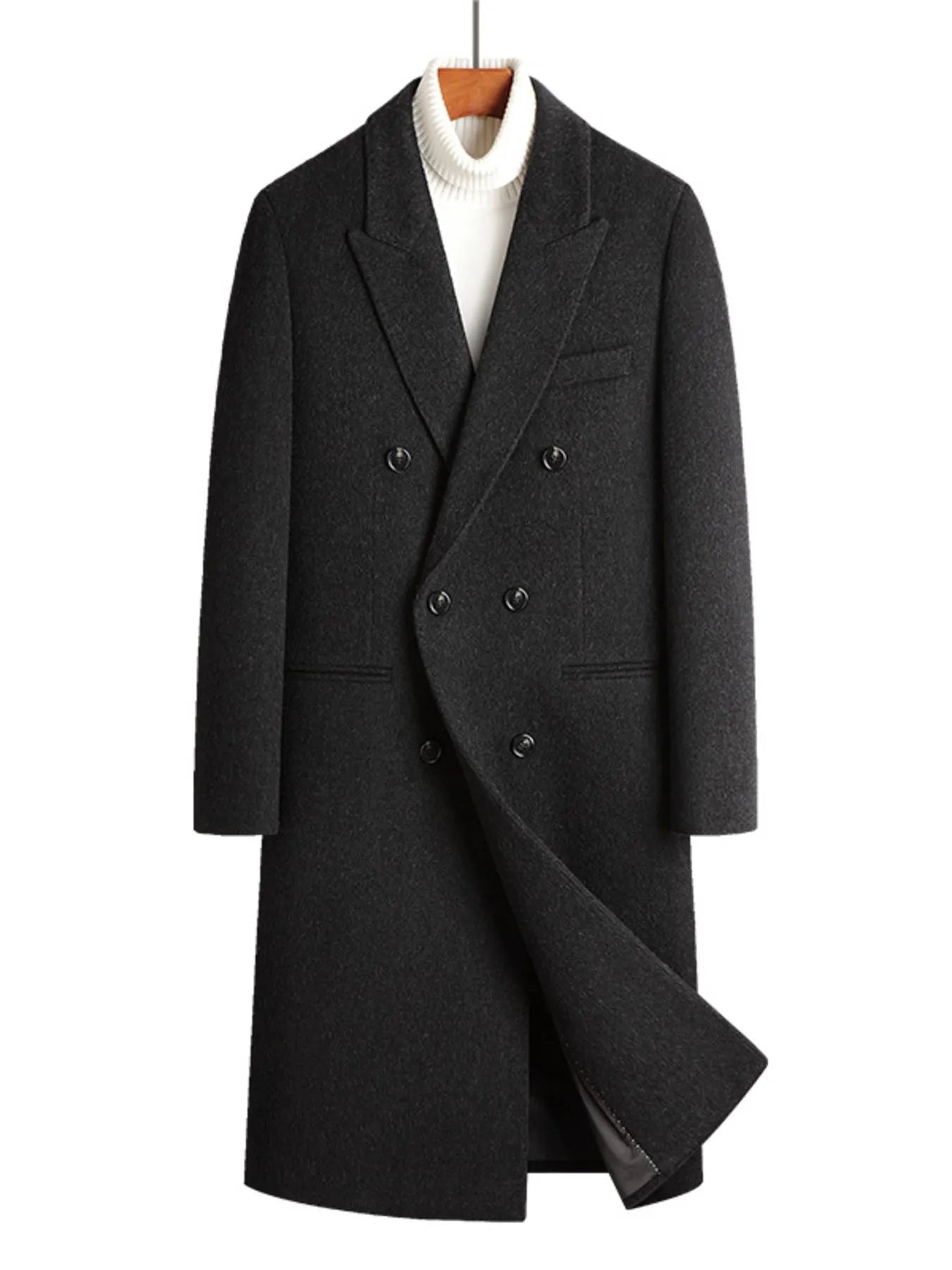 Men's Plus Size Double - Breasted Wool Overcoat designed for comfort and style at Lookzlike