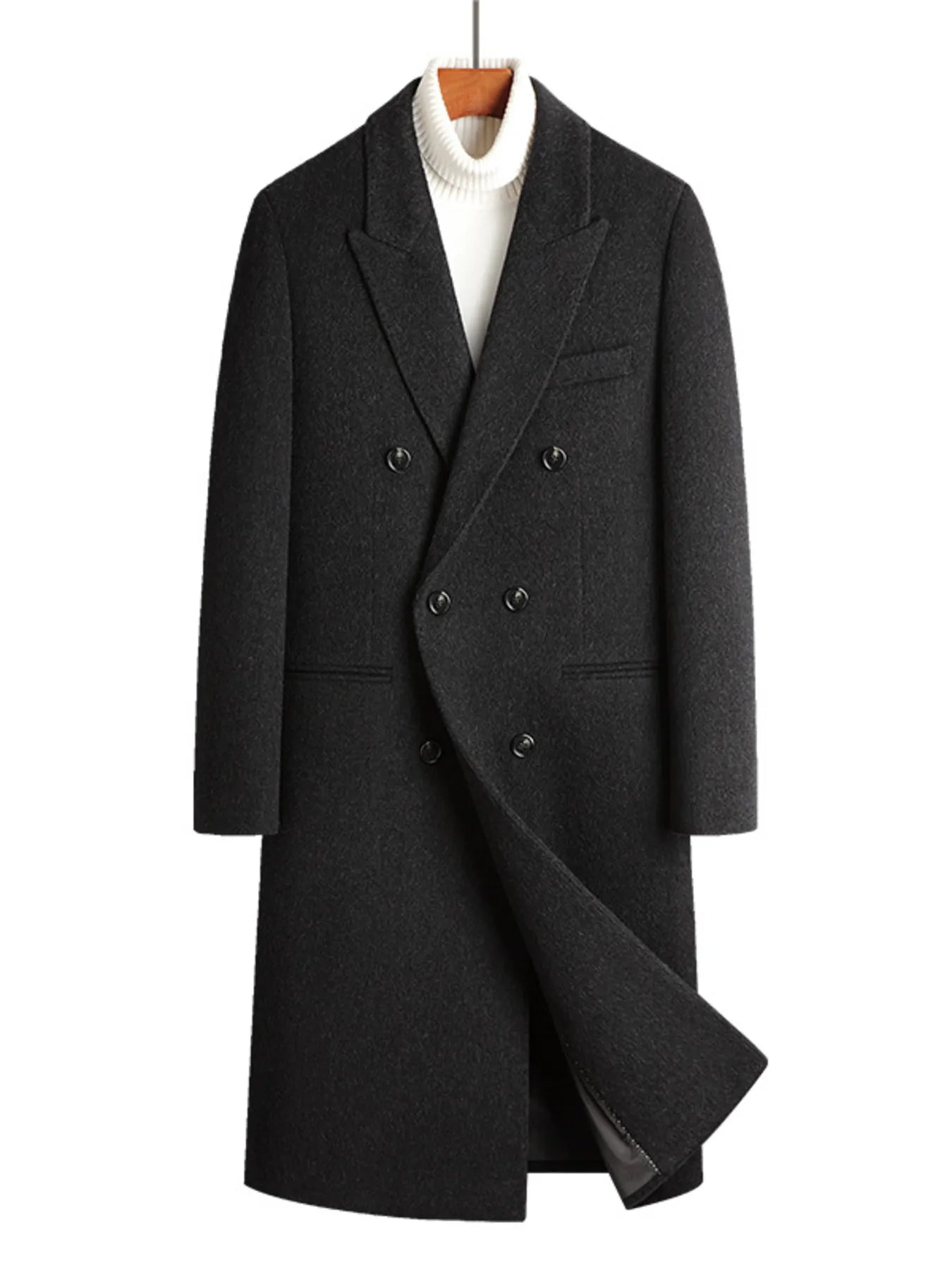 Men's Plus Size Double - Breasted Wool Overcoat designed for comfort and style at Lookzlike