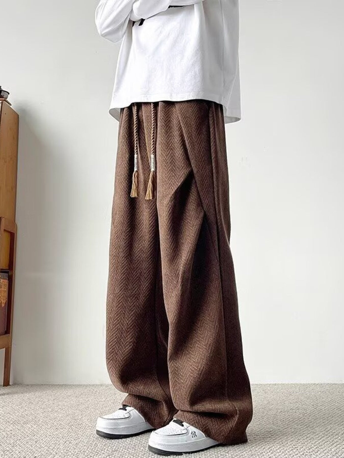 Men's Plus Size Drawstring Wide Leg Casual Pants designed for comfort and style at Lookzlike