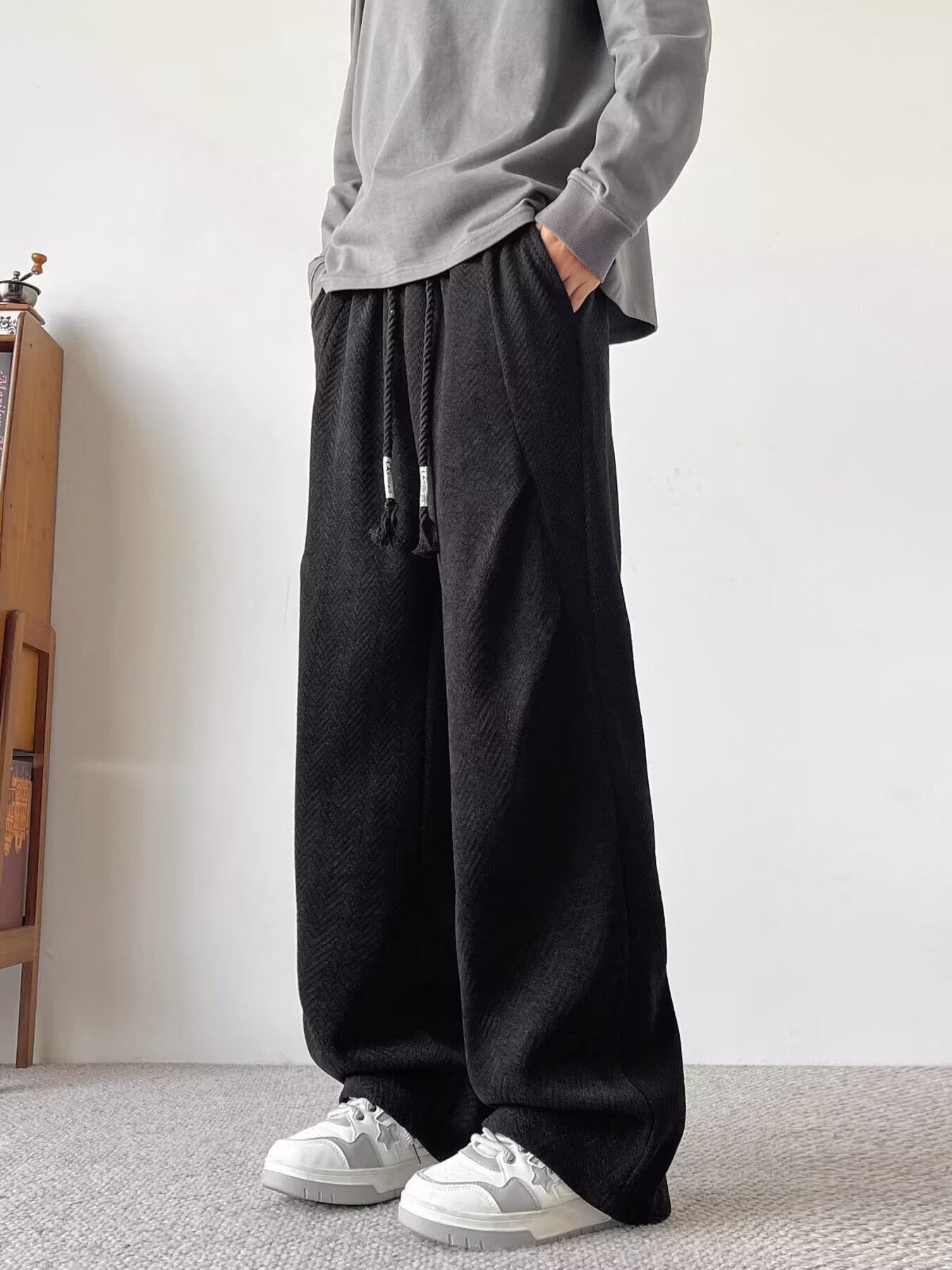 Men's Plus Size Drawstring Wide Leg Casual Pants designed for comfort and style at Lookzlike