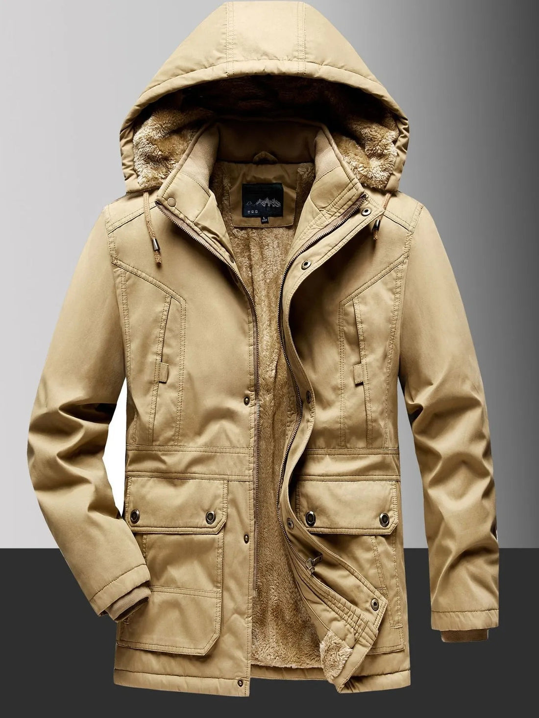 Men's Plus Size Fleece Lined Hooded Winter Coat designed for comfort and style at Lookzlike