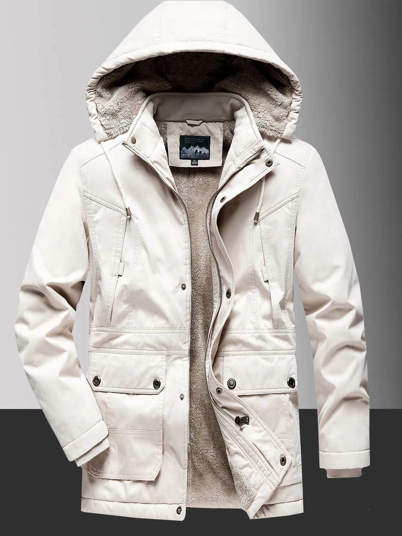 Men's Plus Size Fleece Lined Hooded Winter Coat designed for comfort and style at Lookzlike