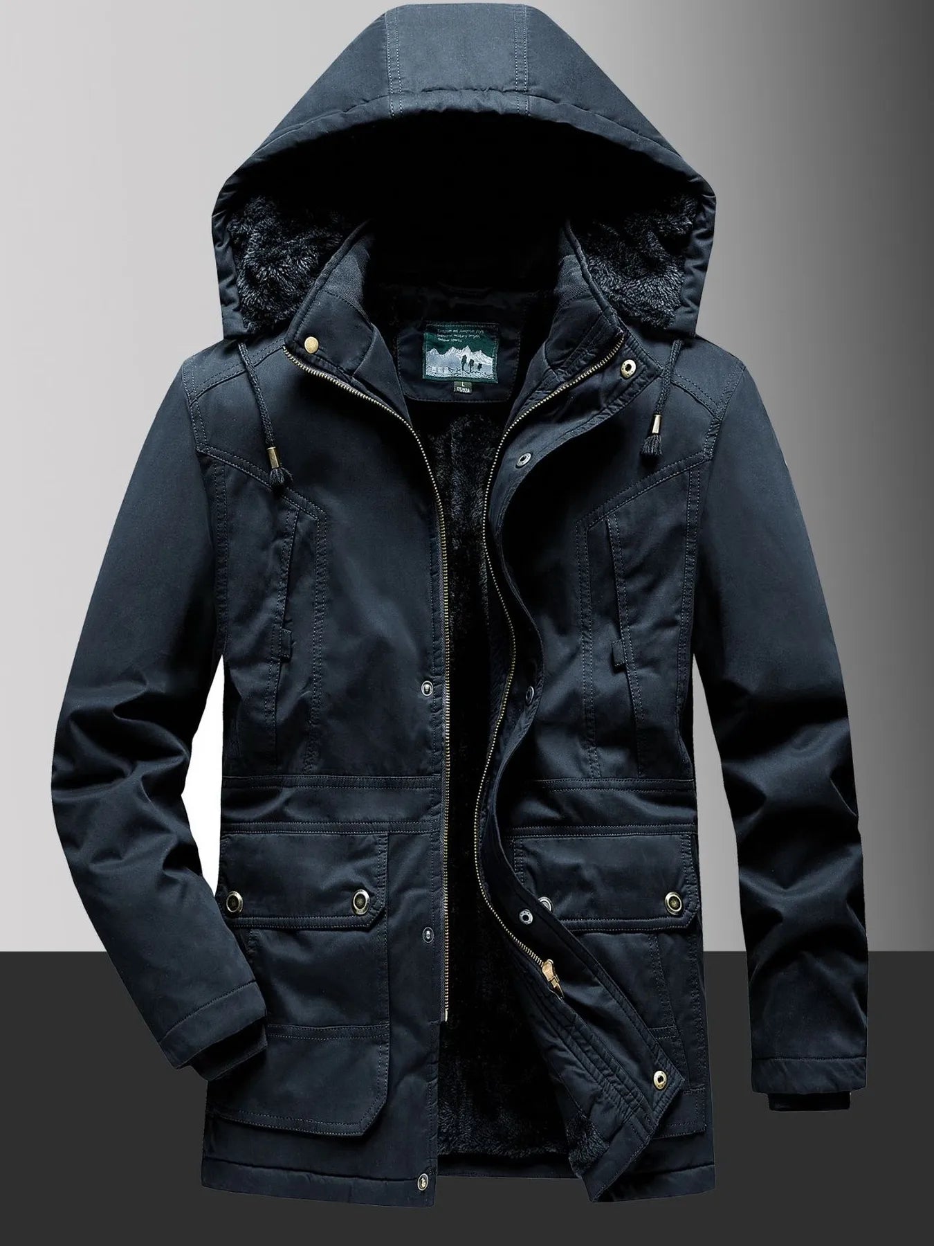 Men's Plus Size Fleece Lined Hooded Winter Coat designed for comfort and style at Lookzlike