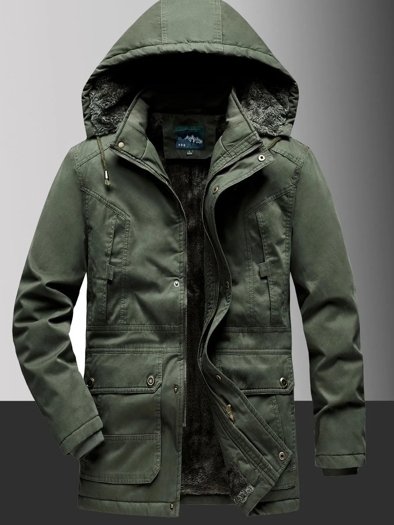 Men's Plus Size Fleece Lined Hooded Winter Coat designed for comfort and style at Lookzlike