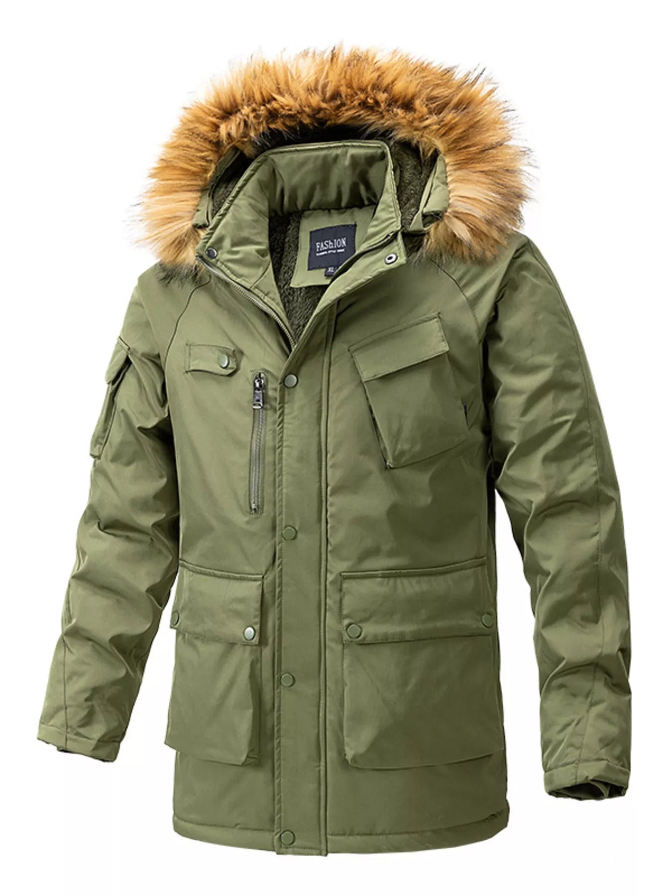 Men's Plus Size Fur Hooded Winter Parka Coat designed for comfort and style at Lookzlike