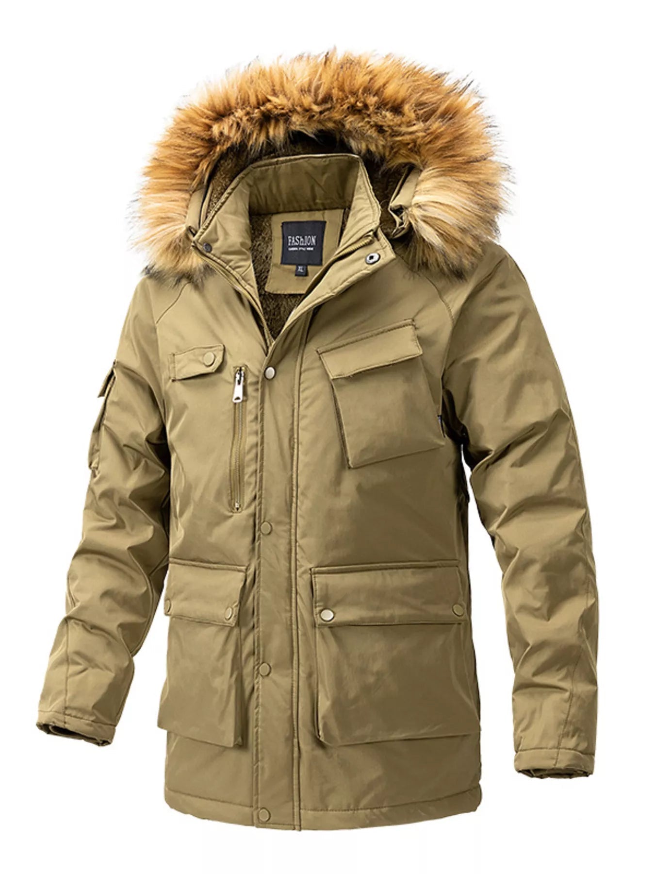 Men's Plus Size Fur Hooded Winter Parka Coat designed for comfort and style at Lookzlike