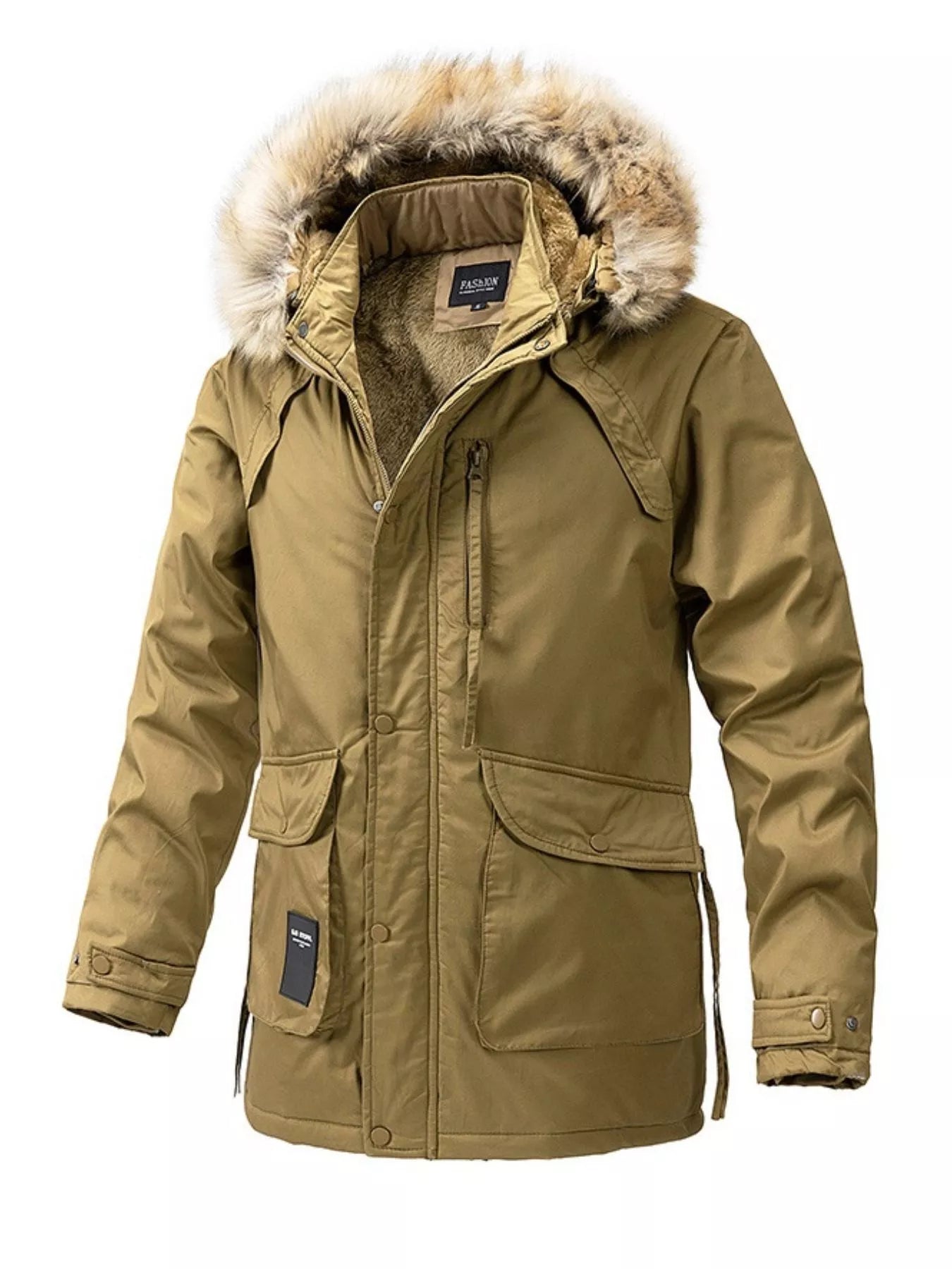 Men's Plus Size Fur Hooded Winter Parka Coat designed for comfort and style at Lookzlike