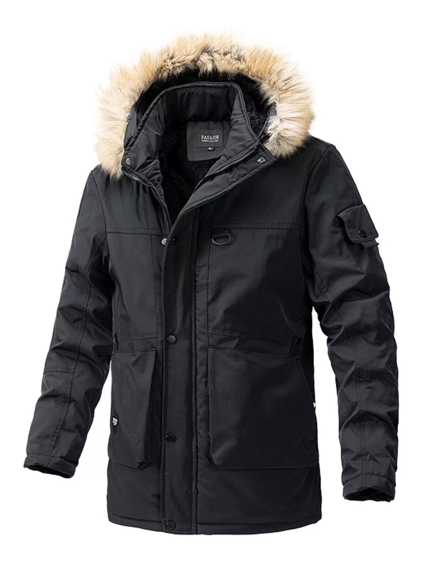 Men's Plus Size Fur Hooded Winter Parka Coat designed for comfort and style at Lookzlike