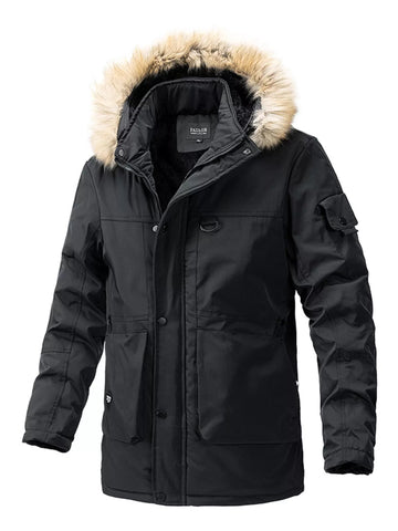 Men's Plus Size Fur Hooded Winter Parka Coat designed for comfort and style at Lookzlike