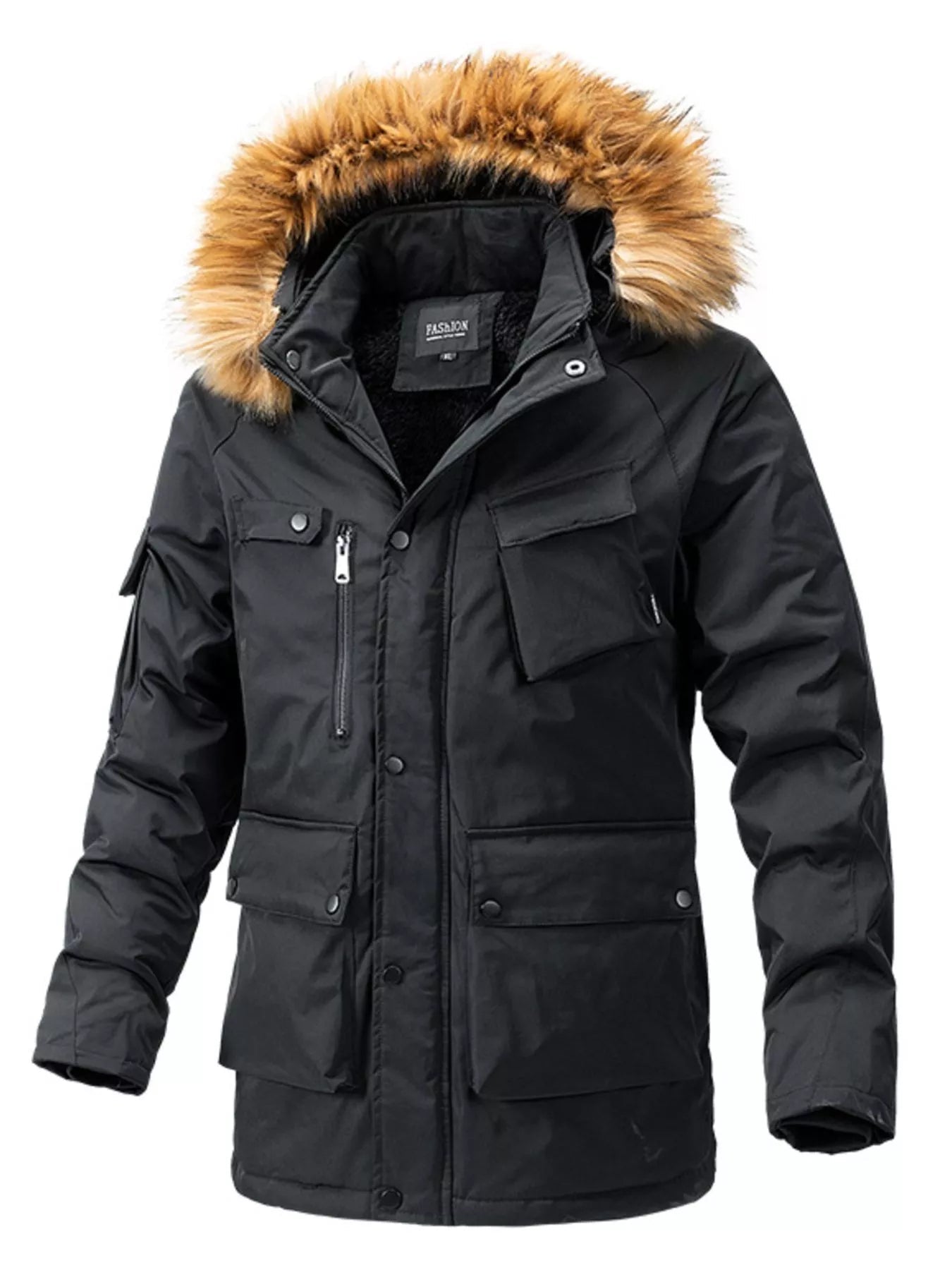 Men's Plus Size Fur Hooded Winter Parka Coat designed for comfort and style at Lookzlike