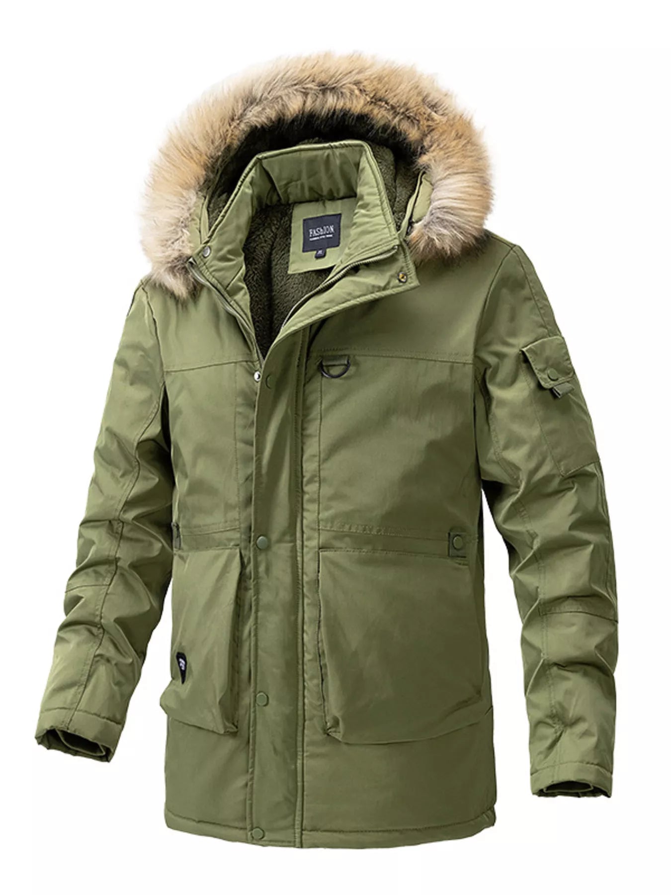 Men's Plus Size Fur Hooded Winter Parka Coat designed for comfort and style at Lookzlike