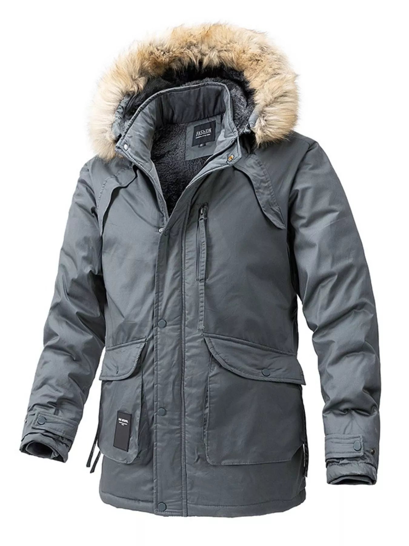 Men's Plus Size Fur Hooded Winter Parka Coat designed for comfort and style at Lookzlike