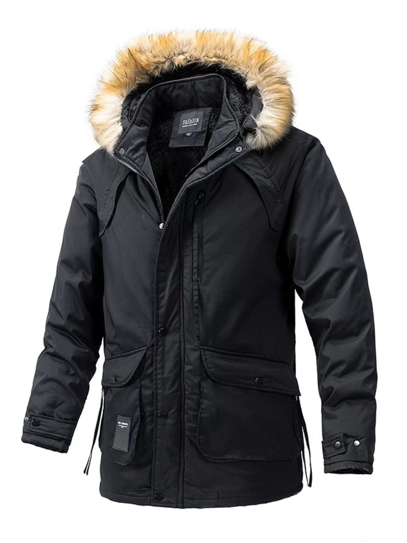 Men's Plus Size Fur Hooded Winter Parka Coat designed for comfort and style at Lookzlike