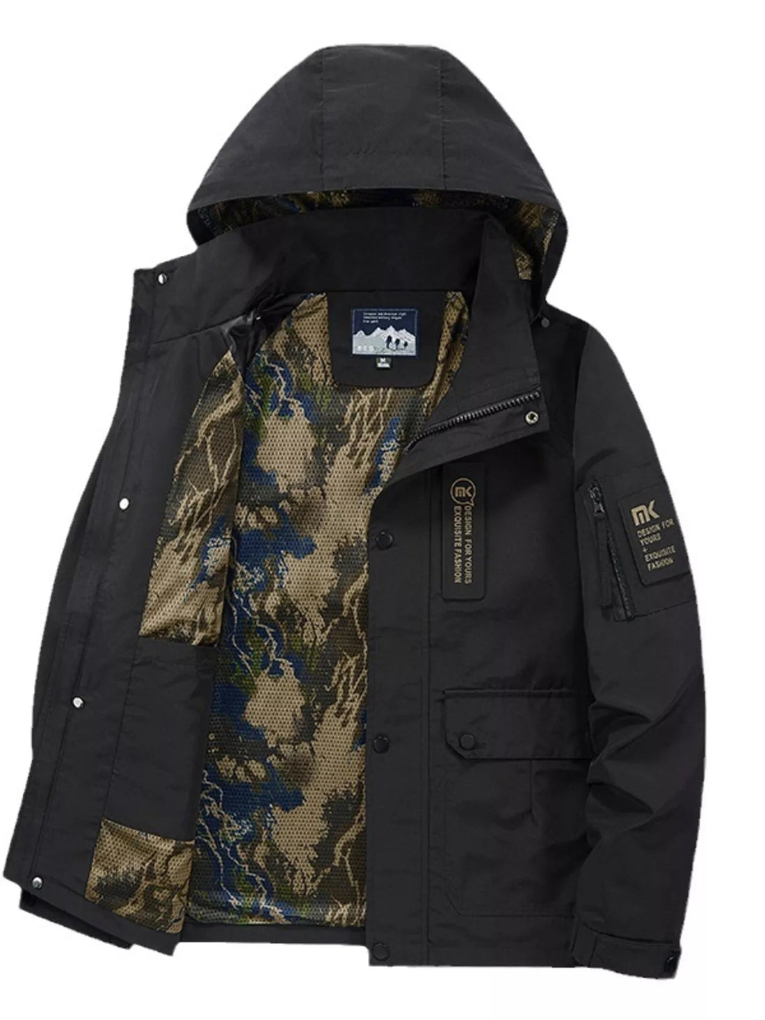 Men's Plus Size Hooded Zip Up Outdoor Jacket designed for comfort and style at Lookzlike