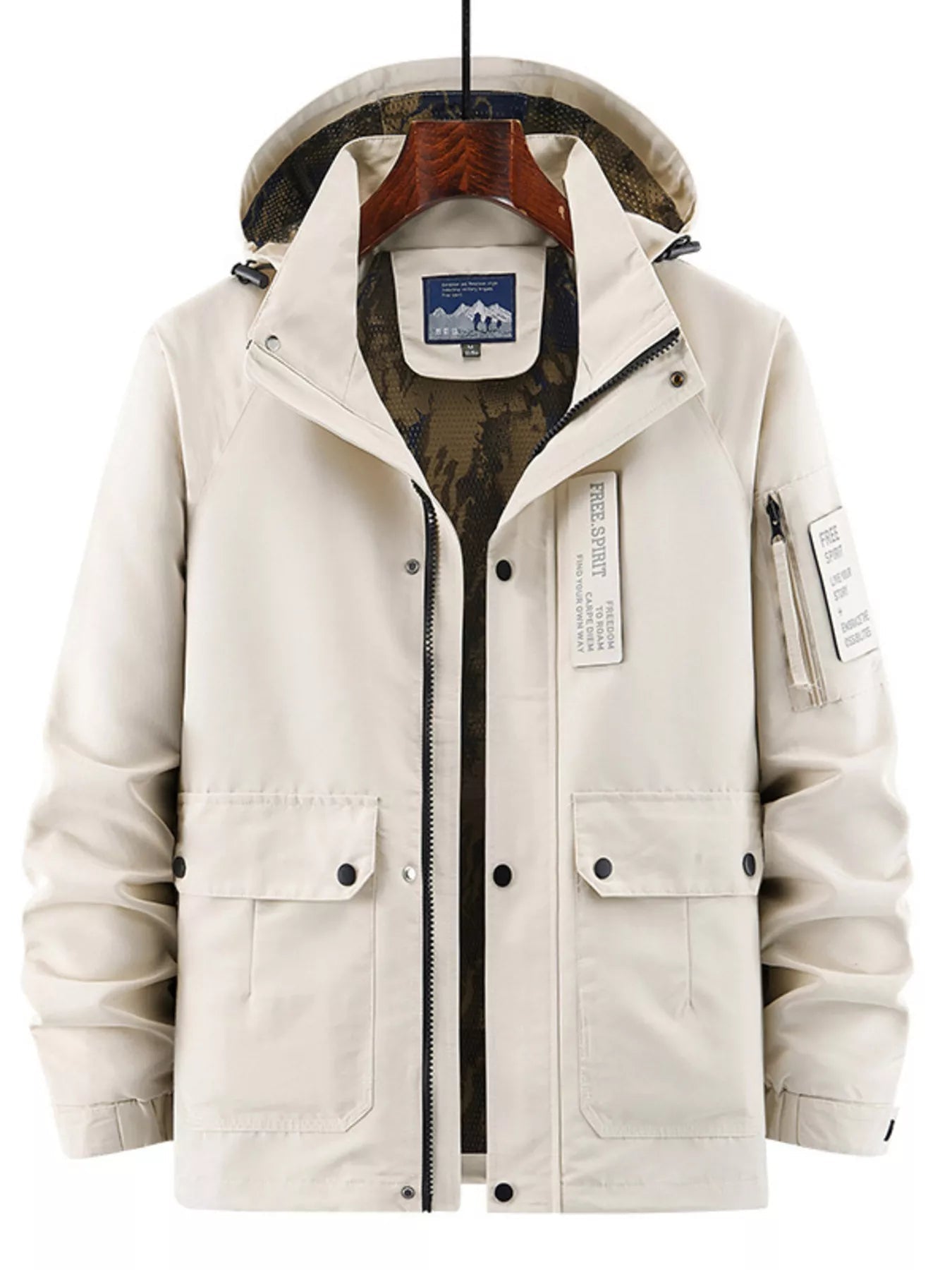 Men's Plus Size Hooded Zip Up Outdoor Jacket designed for comfort and style at Lookzlike