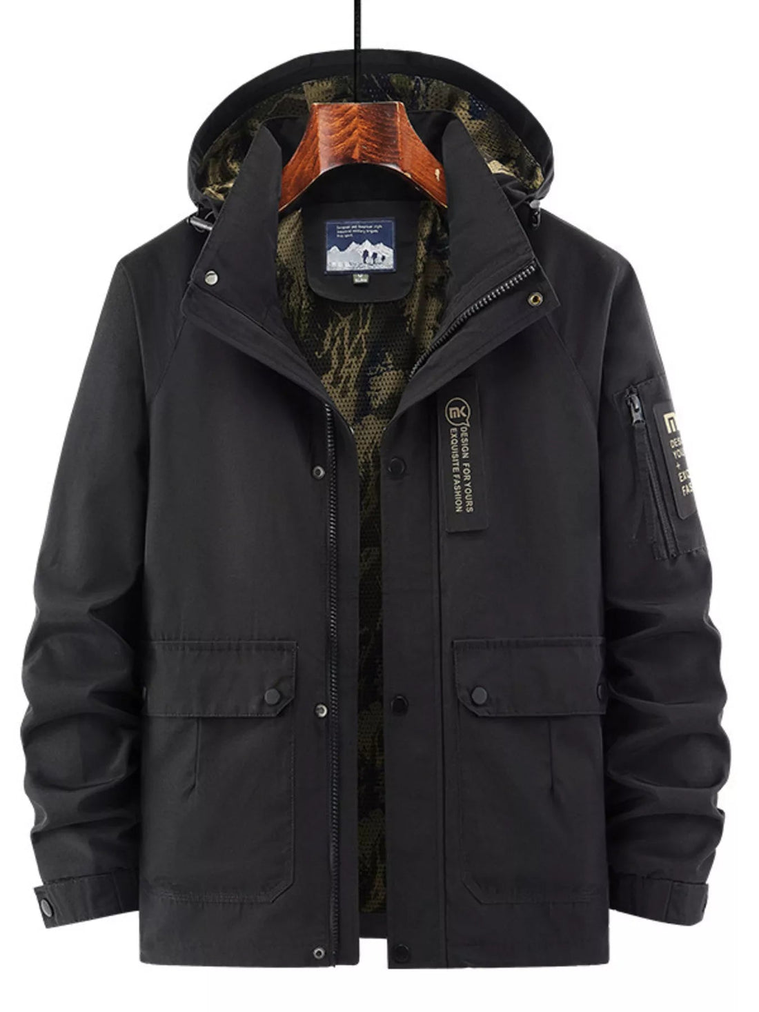 Men's Plus Size Hooded Zip Up Outdoor Jacket designed for comfort and style at Lookzlike