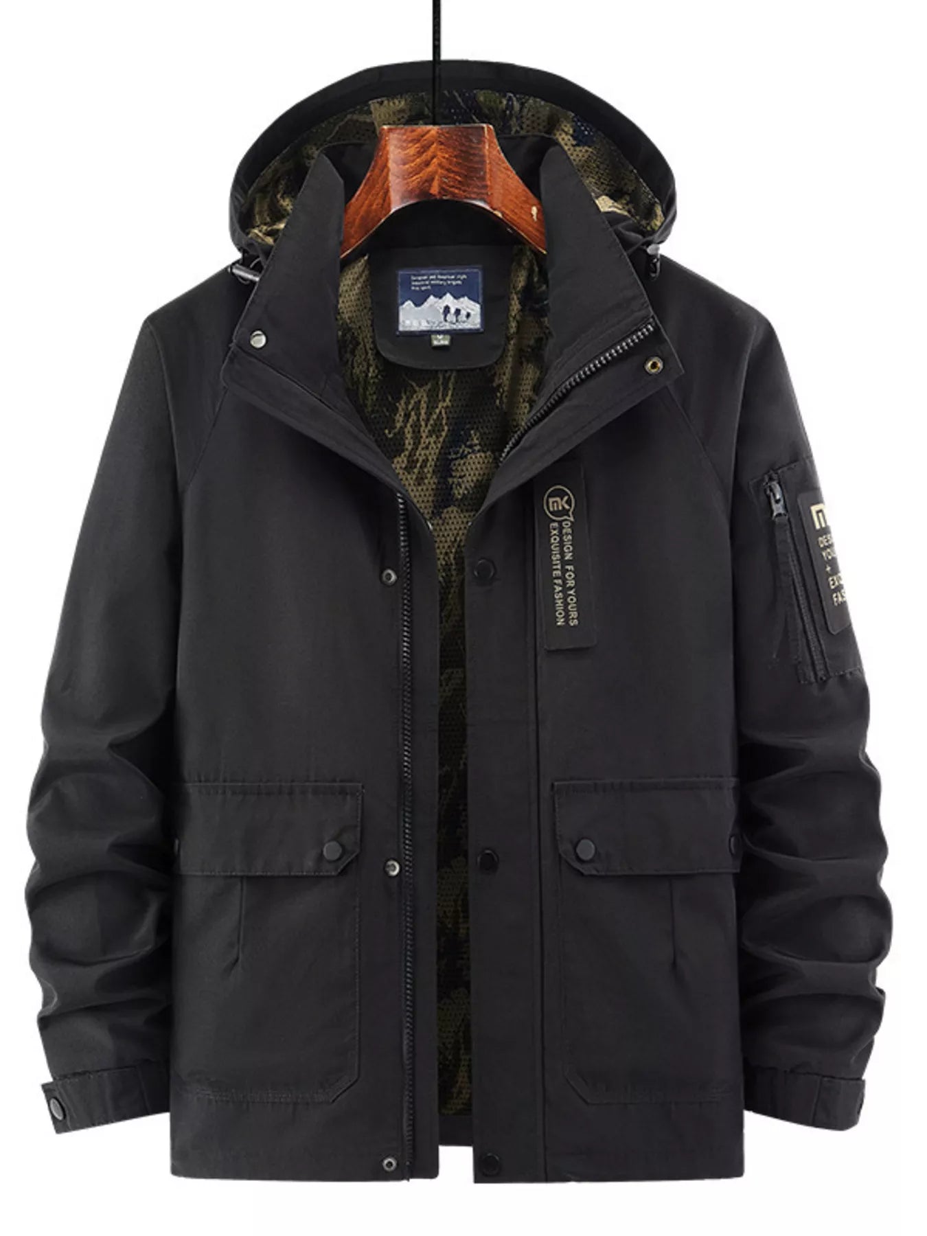 Men's Plus Size Hooded Zip Up Outdoor Jacket designed for comfort and style at Lookzlike