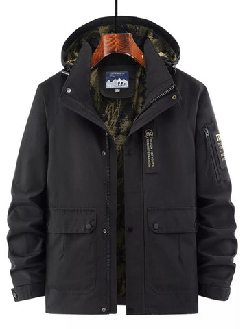Men's Plus Size Hooded Zip Up Outdoor Jacket designed for comfort and style at Lookzlike