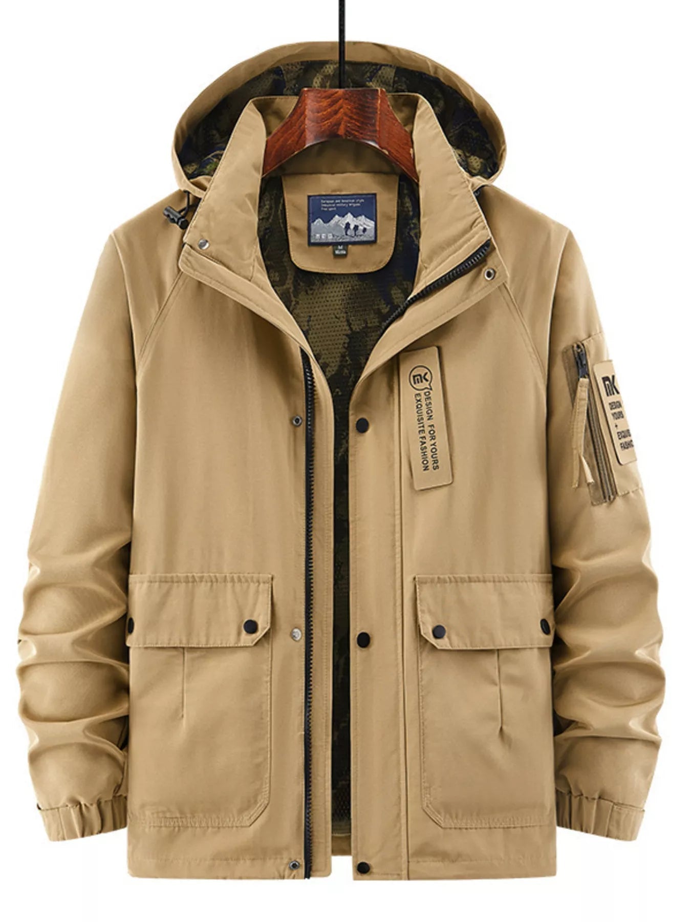 Men's Plus Size Hooded Zip Up Outdoor Jacket designed for comfort and style at Lookzlike