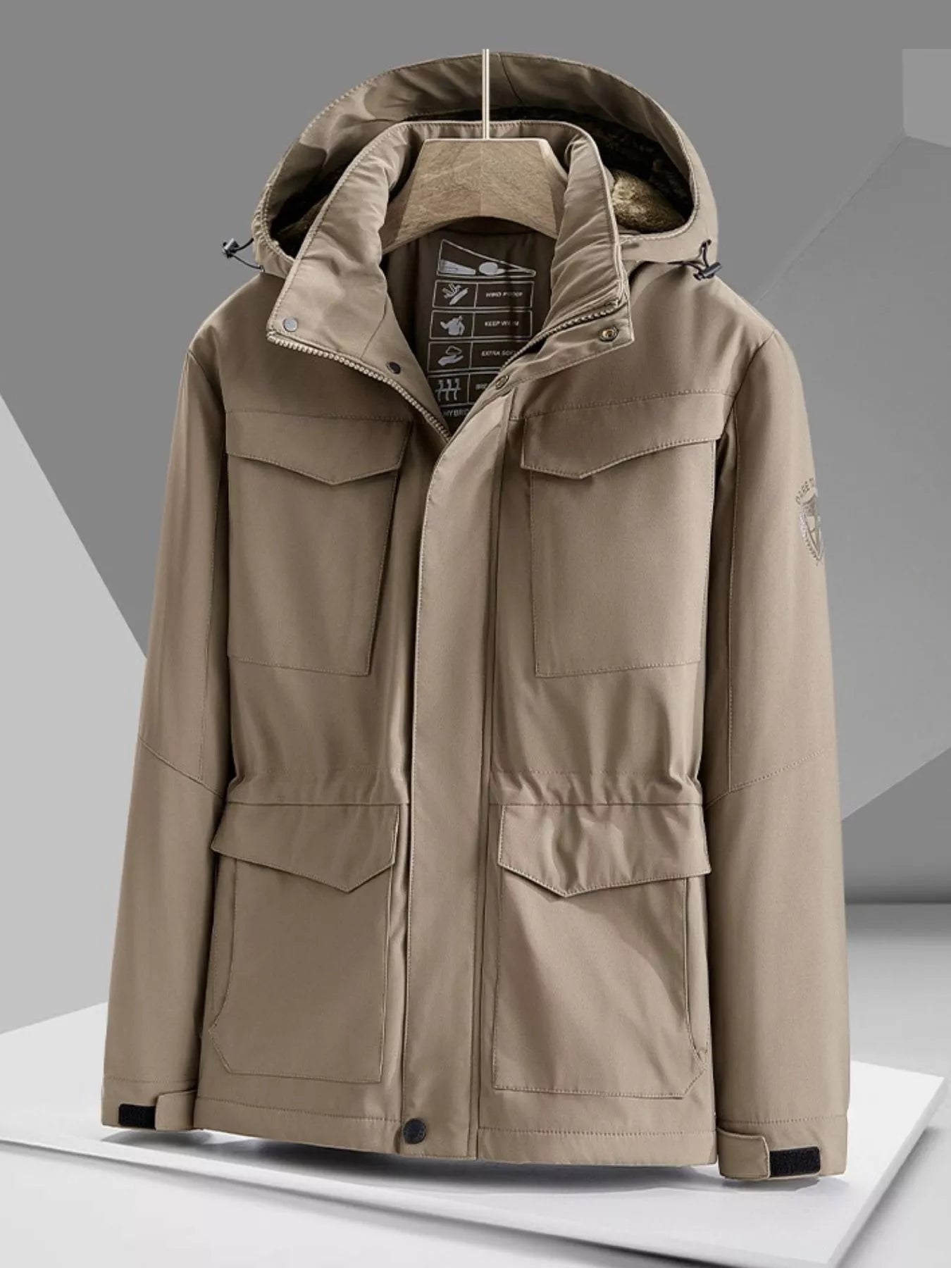 Men's Plus Size Hooded Zip Up Parka Coat designed for comfort and style at Lookzlike