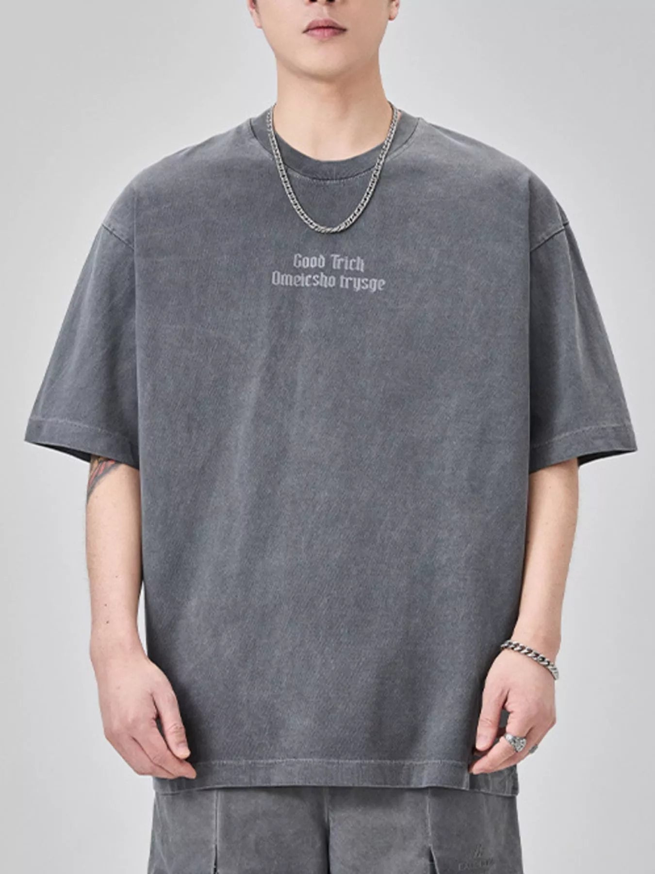 Men's Plus Size Letter Round Neck Short Sleeve T-Shirt designed for comfort and style at Lookzlike