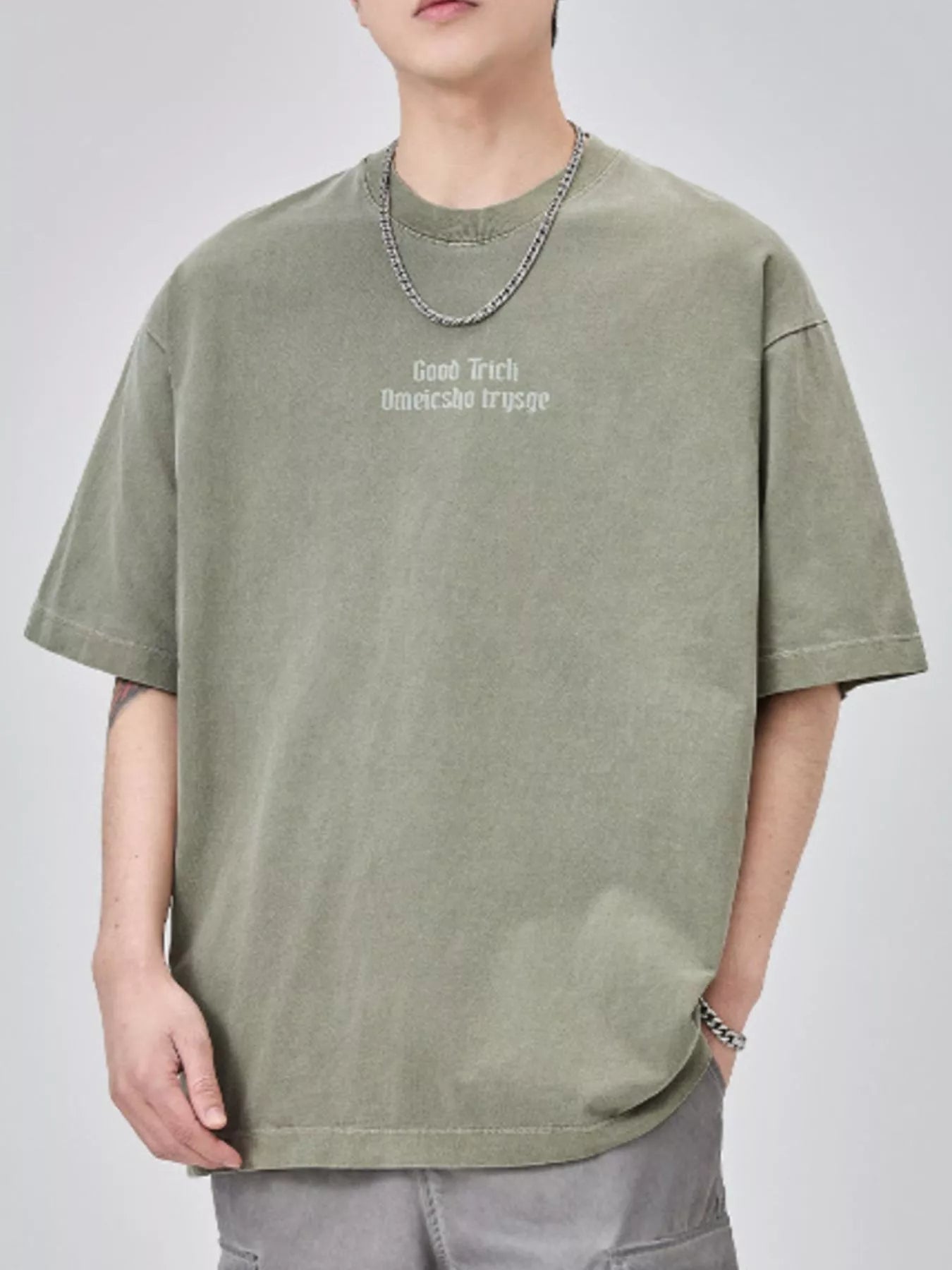 Men's Plus Size Letter Round Neck Short Sleeve T-Shirt designed for comfort and style at Lookzlike