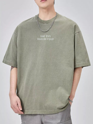 Men's Plus Size Letter Round Neck Short Sleeve T-Shirt designed for comfort and style at Lookzlike