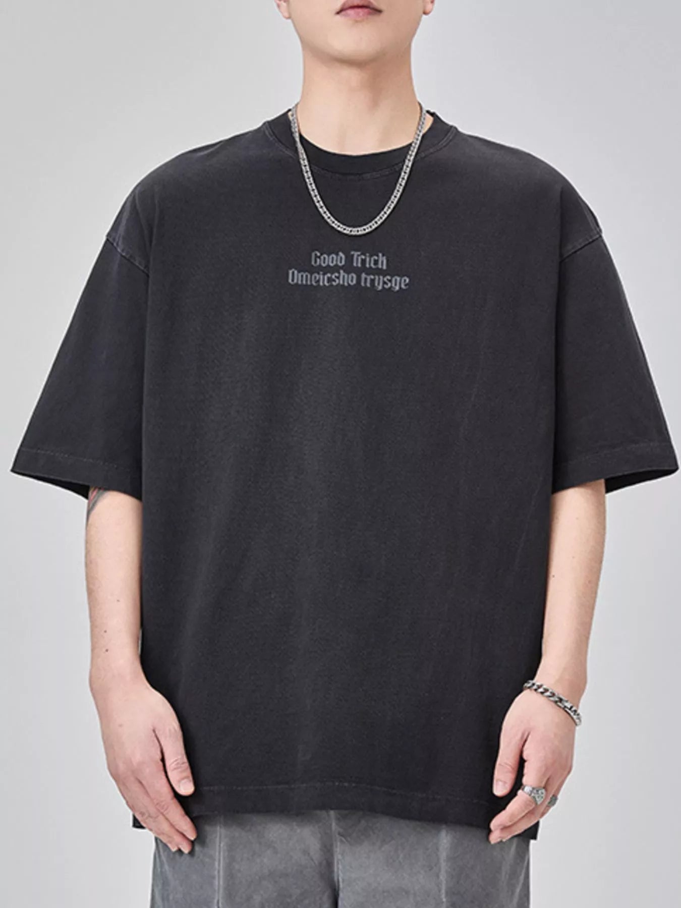 Men's Plus Size Letter Round Neck Short Sleeve T-Shirt designed for comfort and style at Lookzlike