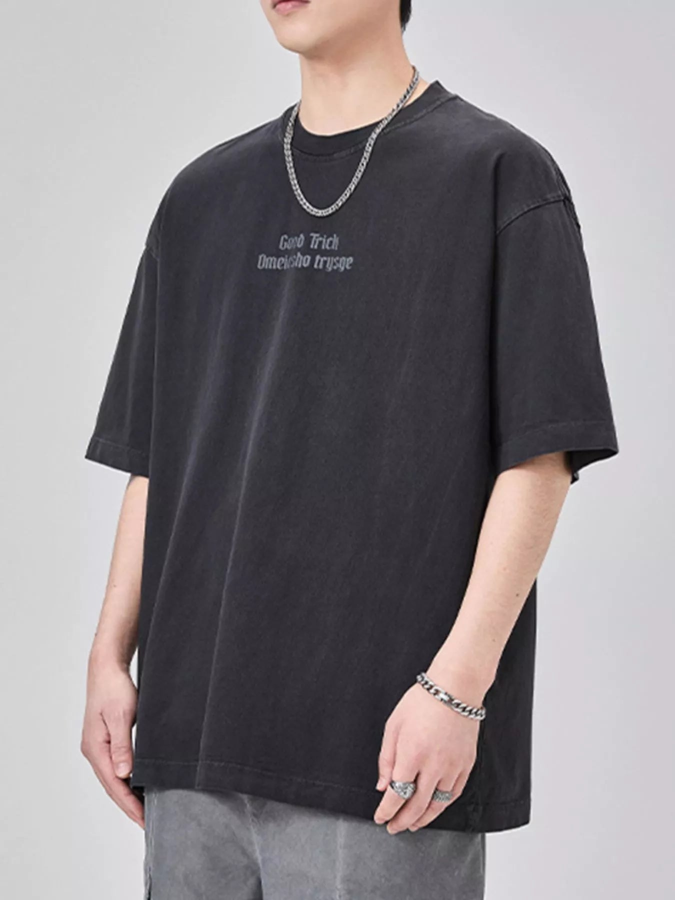 Men's Plus Size Letter Round Neck Short Sleeve T-Shirt designed for comfort and style at Lookzlike