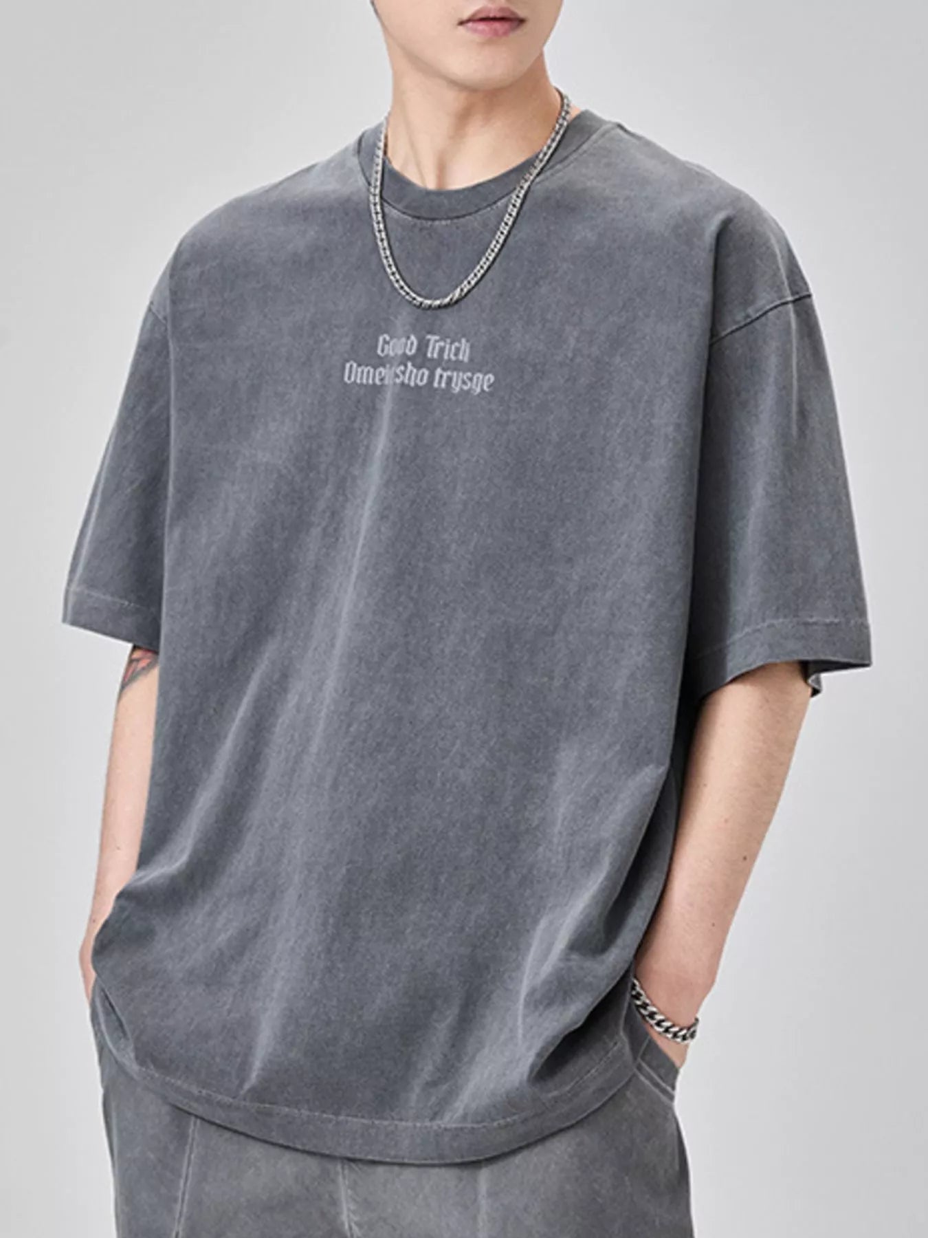 Men's Plus Size Letter Round Neck Short Sleeve T-Shirt designed for comfort and style at Lookzlike