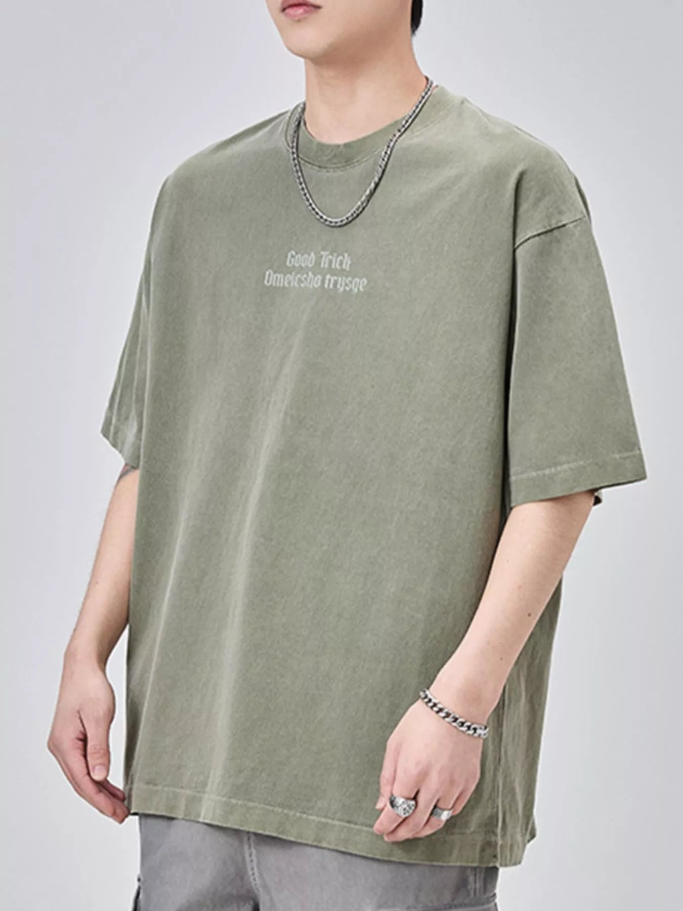 Men's Plus Size Letter Round Neck Short Sleeve T-Shirt designed for comfort and style at Lookzlike