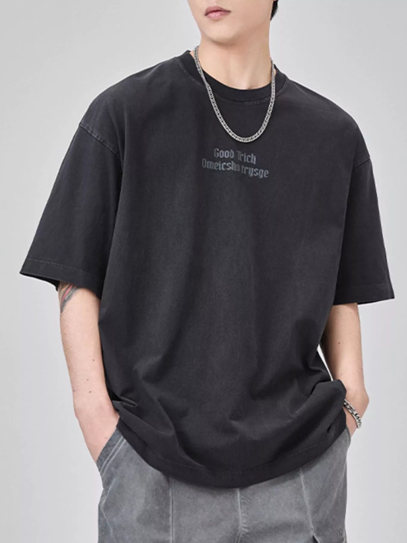 Men's Plus Size Letter Round Neck Short Sleeve T-Shirt designed for comfort and style at Lookzlike