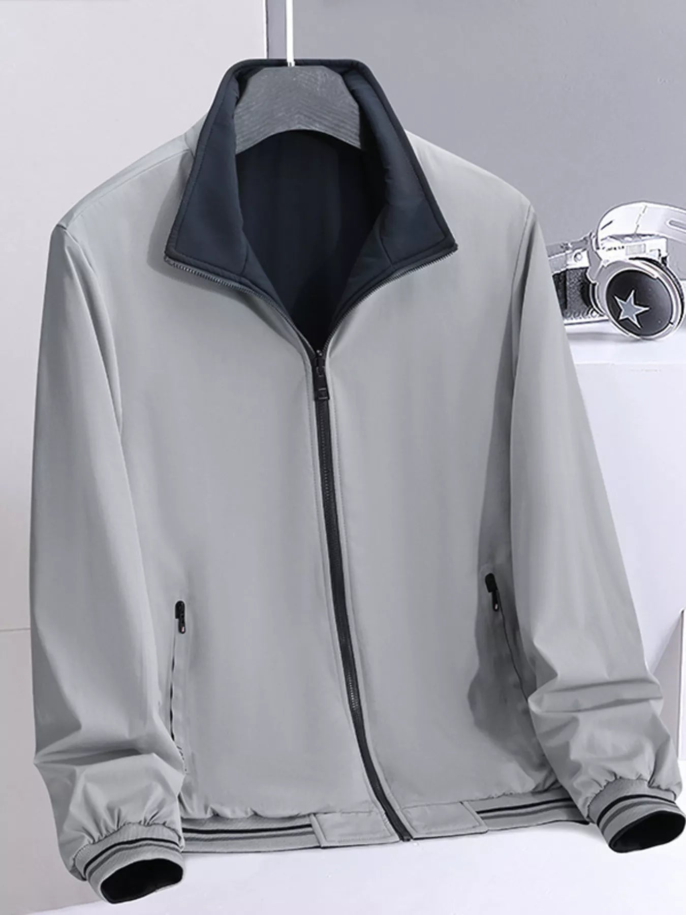 Men's Plus Size Lightweight Casual Zip - Up Jacket designed for comfort and style at Lookzlike
