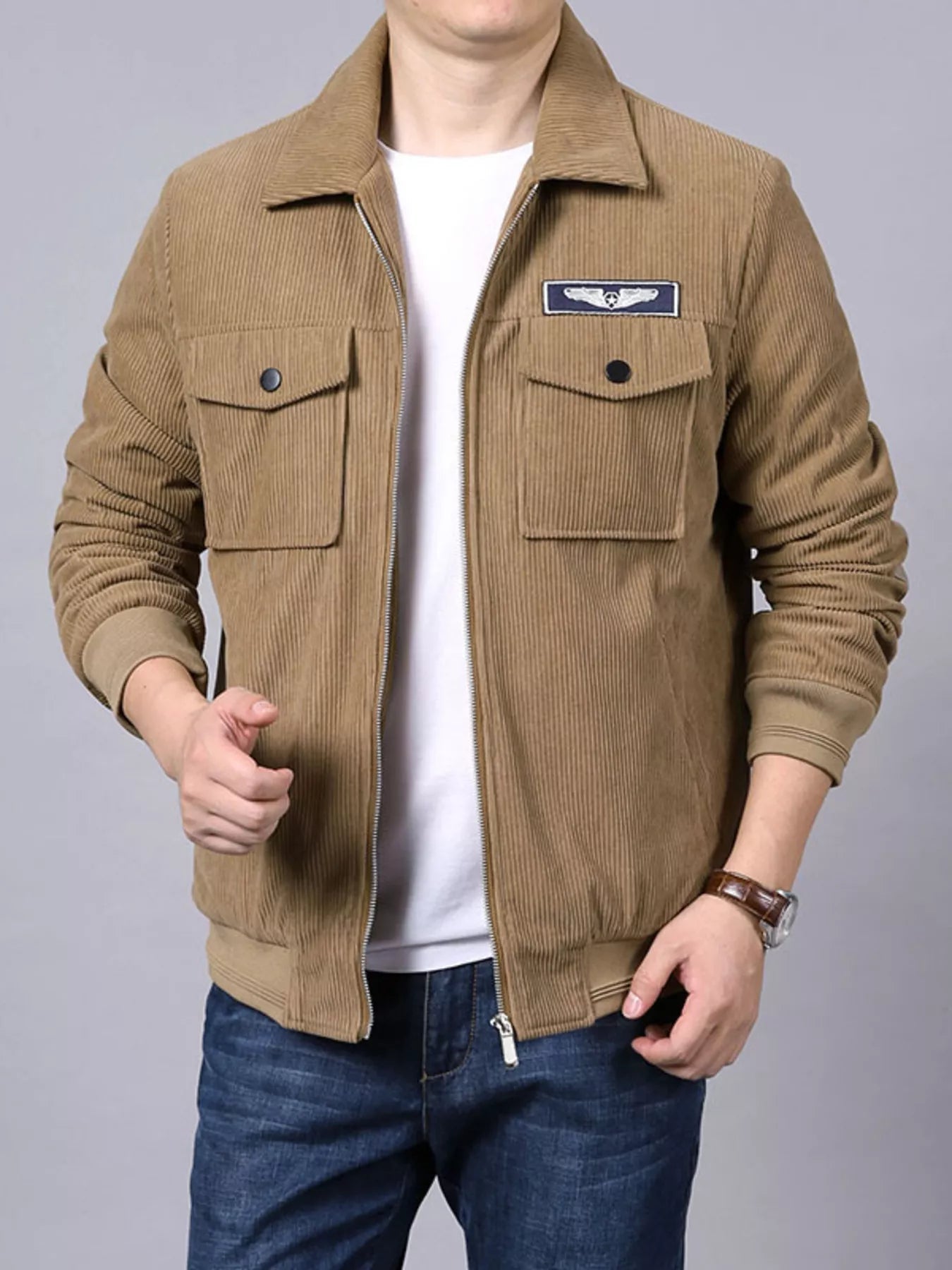 Men's Plus Size Lightweight Zip Up Outdoor Jacket designed for comfort and style at Lookzlike