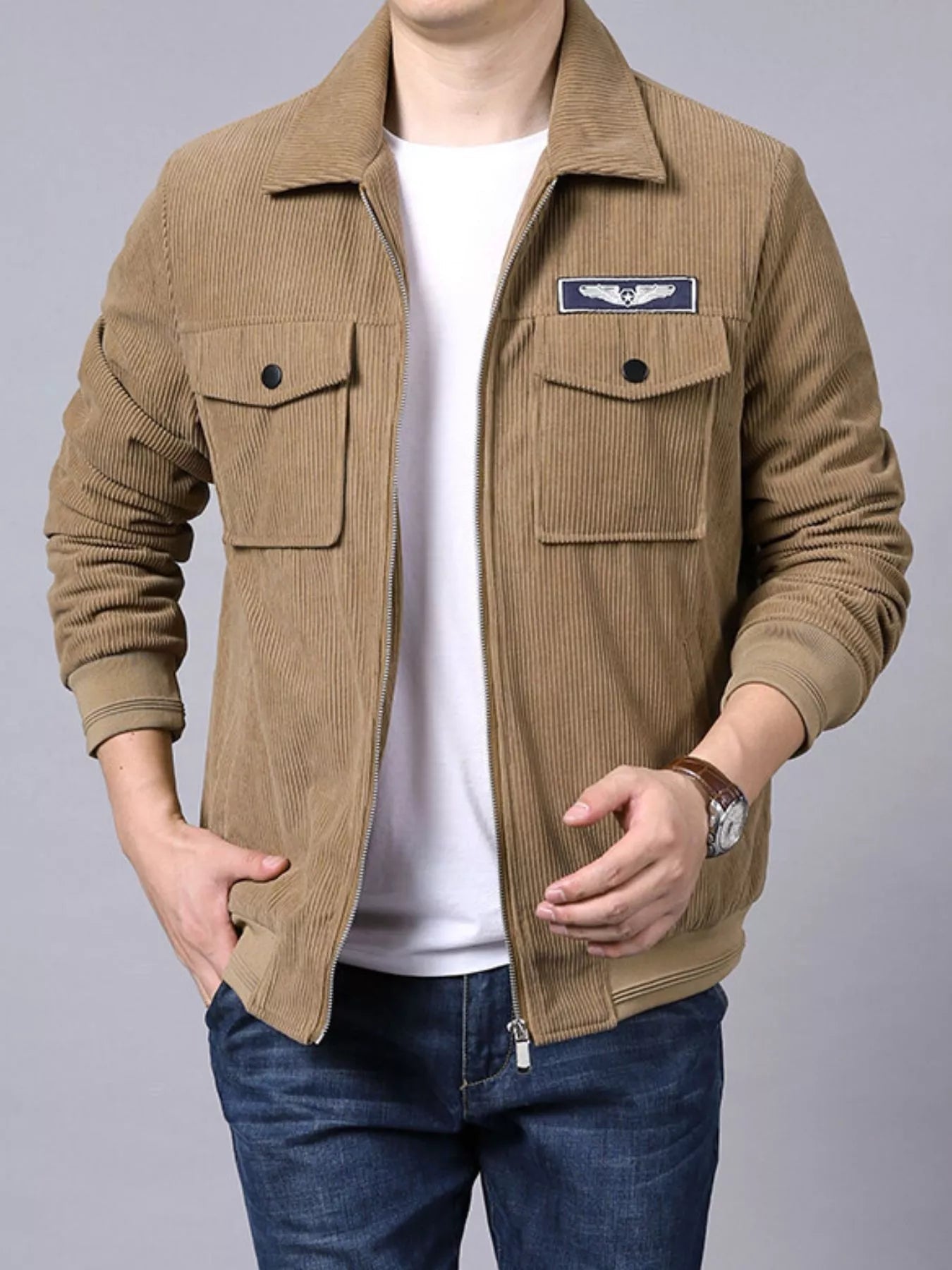 Men's Plus Size Lightweight Zip Up Outdoor Jacket designed for comfort and style at Lookzlike