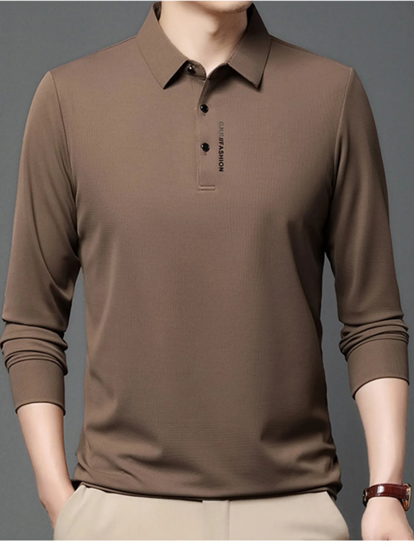 Men's Plus Size Long Sleeve Casual Polo with Classic Collar - Lookzlike