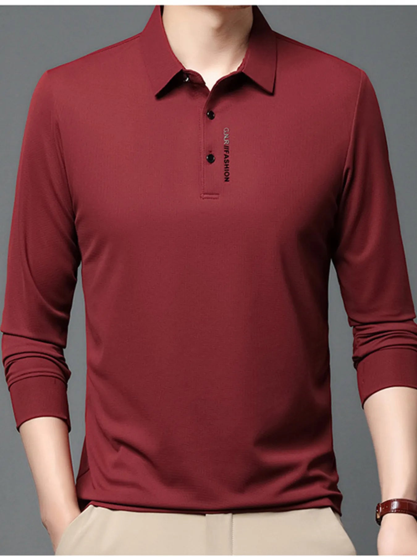 Men's Plus Size Long Sleeve Casual Polo with Classic Collar - Lookzlike