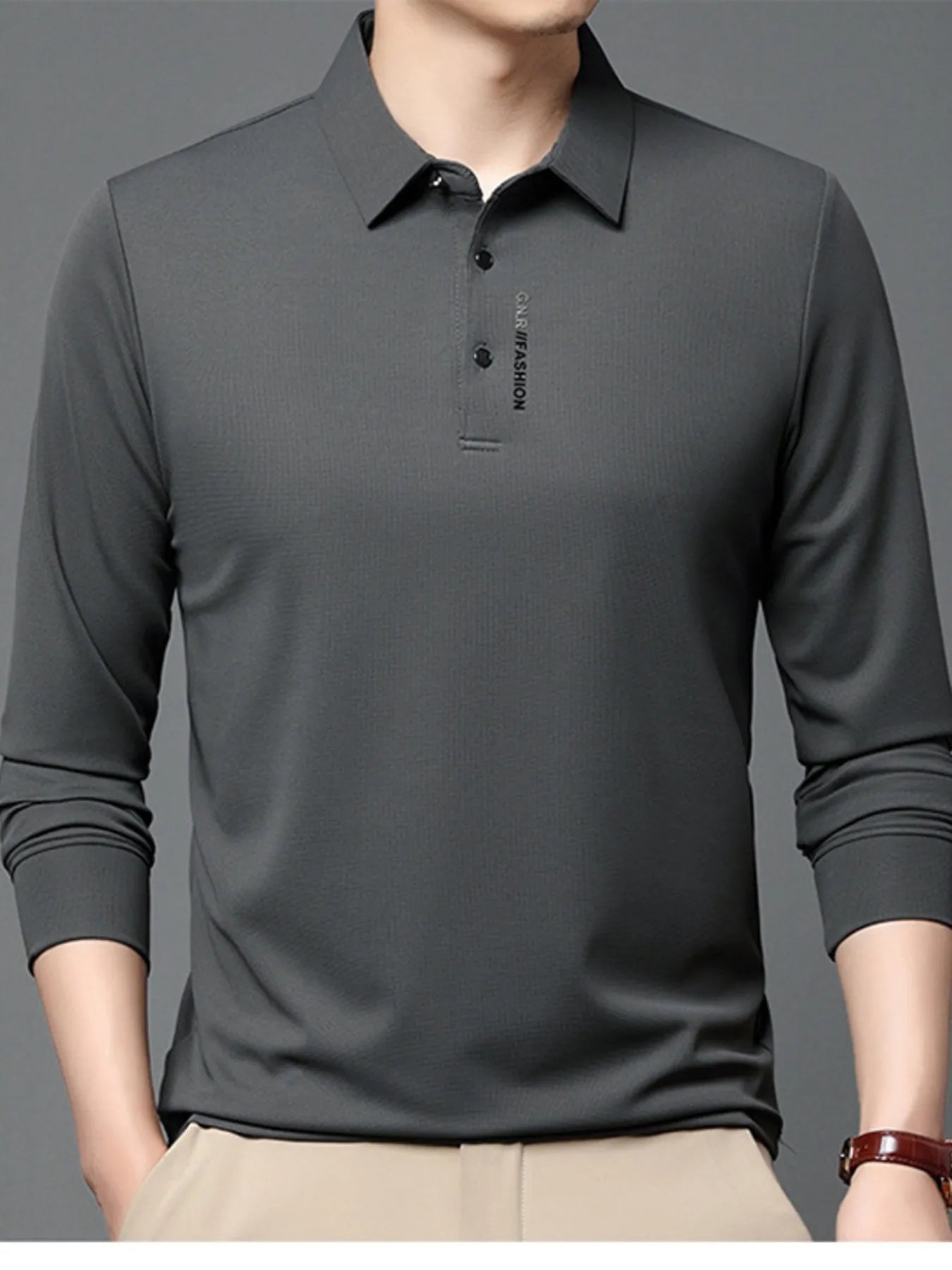Men's Plus Size Long Sleeve Casual Polo with Classic Collar - Lookzlike