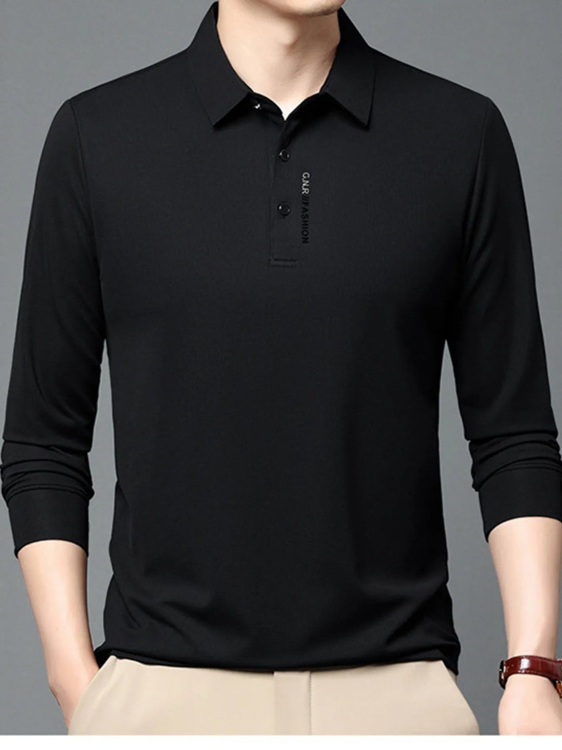 Men's Plus Size Long Sleeve Casual Polo with Classic Collar - Lookzlike