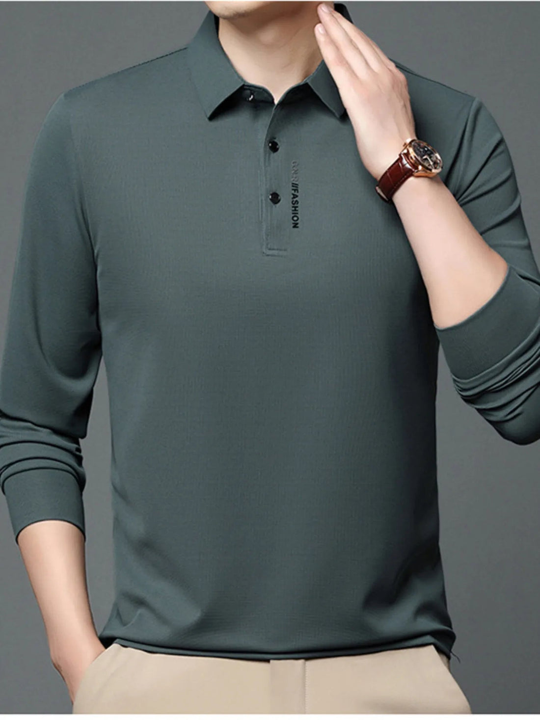 Men's Plus Size Long Sleeve Casual Polo with Classic Collar - Lookzlike