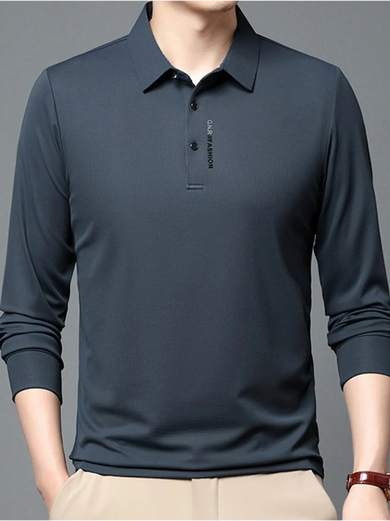 Men's Plus Size Long Sleeve Casual Polo with Classic Collar - Lookzlike