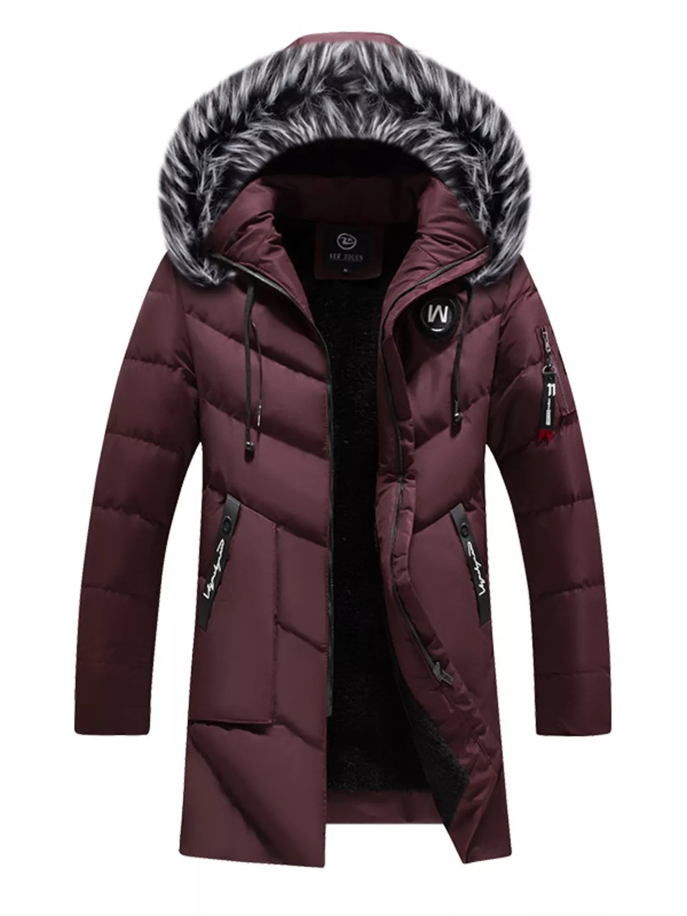 Men's Plus Size Longline Padded Winter Coat with Faux Fur Hood designed for comfort and style at Lookzlike