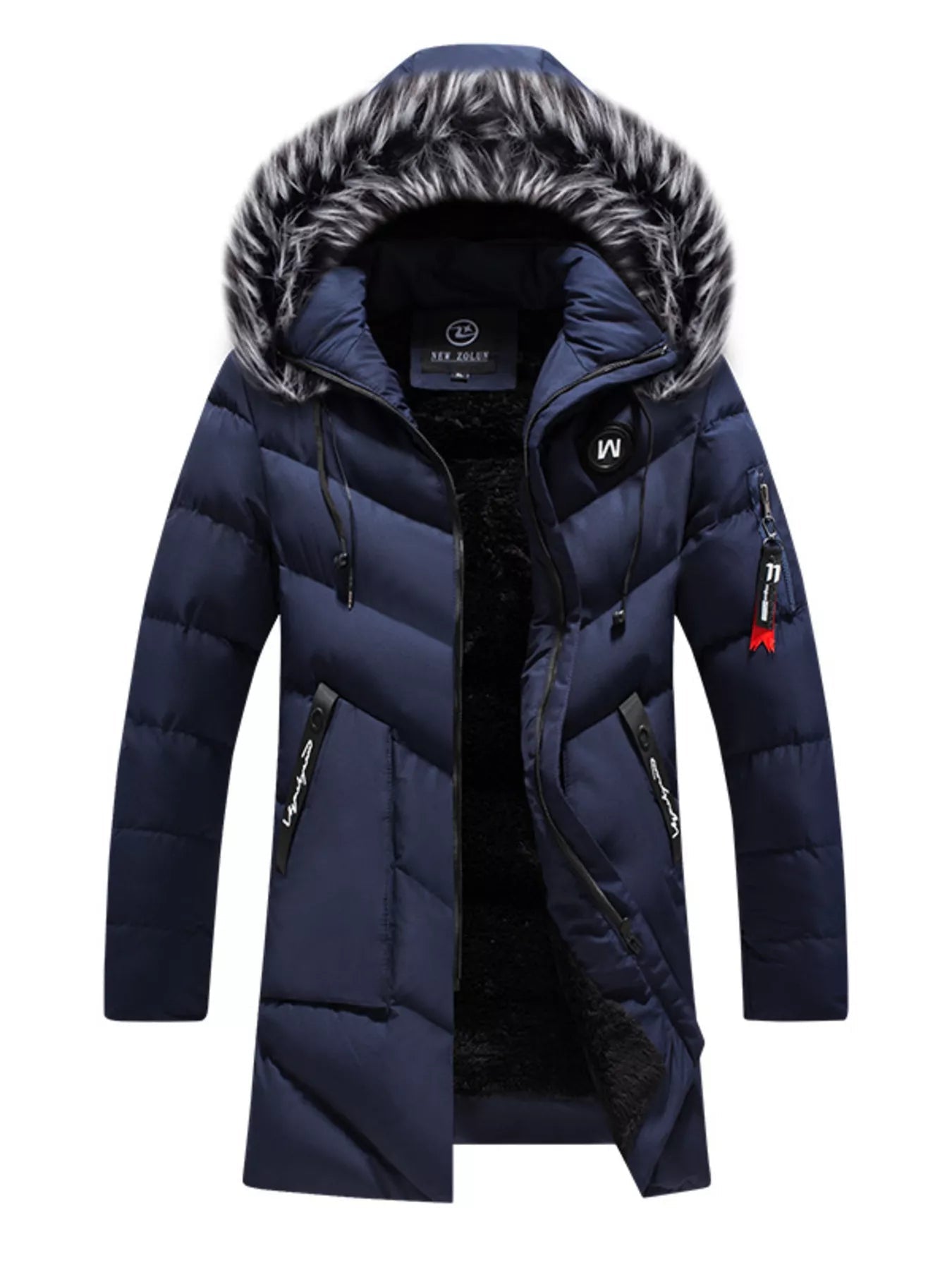 Men's Plus Size Longline Padded Winter Coat with Faux Fur Hood designed for comfort and style at Lookzlike