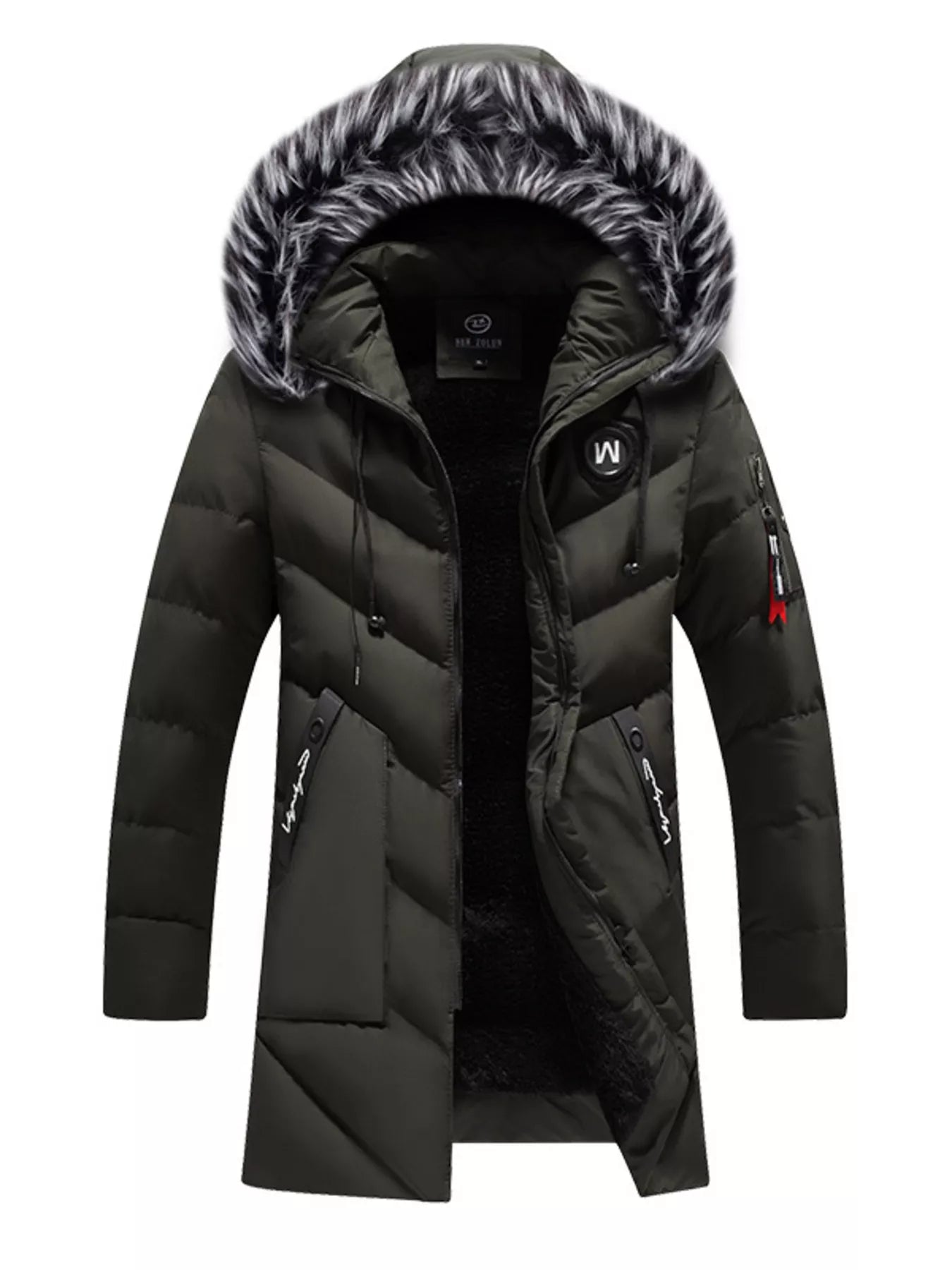 Men's Plus Size Longline Padded Winter Coat with Faux Fur Hood designed for comfort and style at Lookzlike